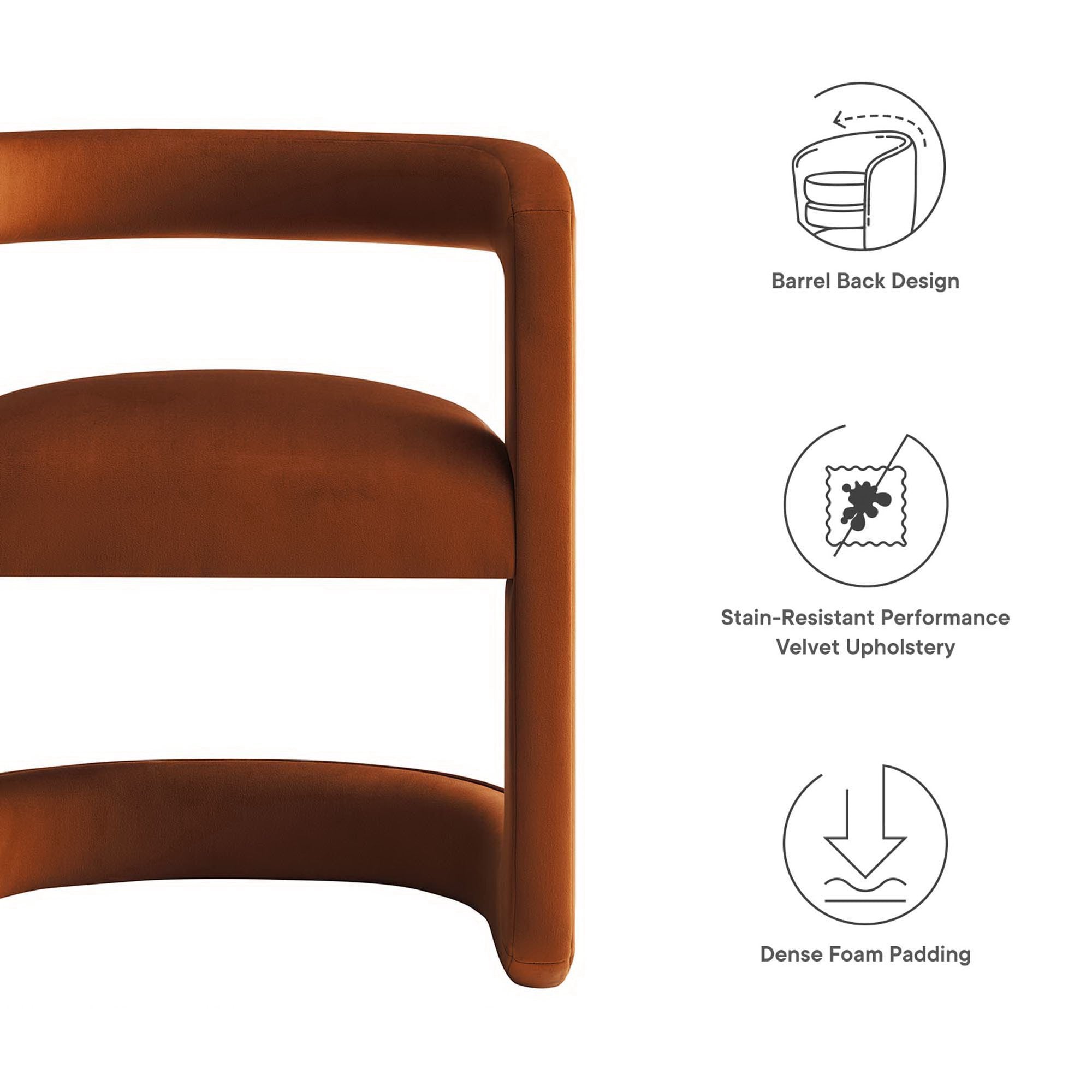 Winslow Performance Velvet Barrel Accent Chair, Rust