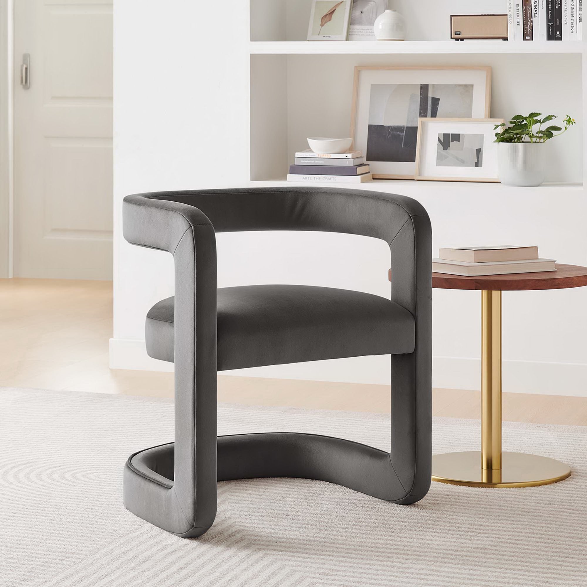 Winslow Performance Velvet Barrel Accent Chair, Storm Gray