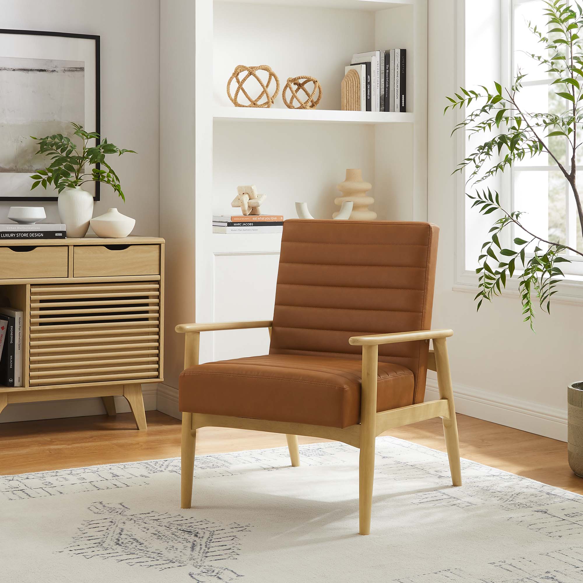 Jensen Vegan Leather Accent Chair, Natural Tan