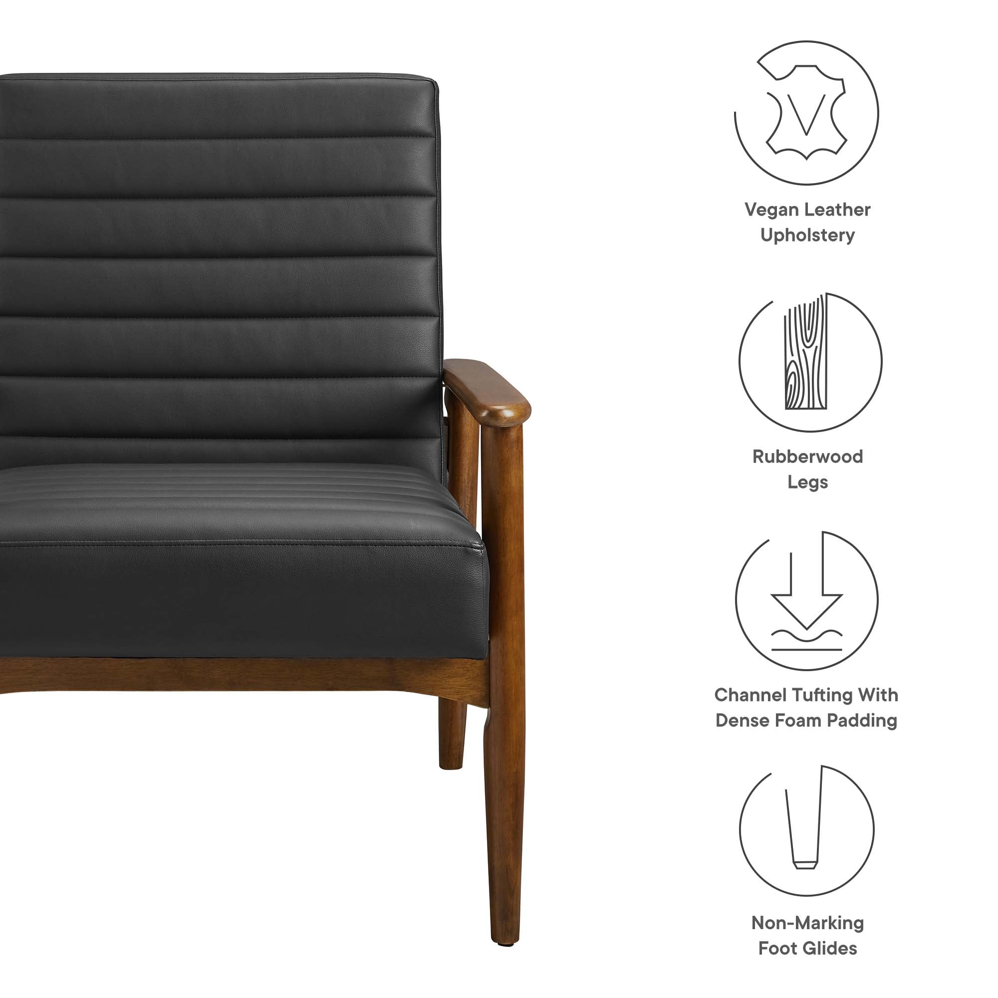 Jensen Vegan Leather Accent Chair, Walnut Black