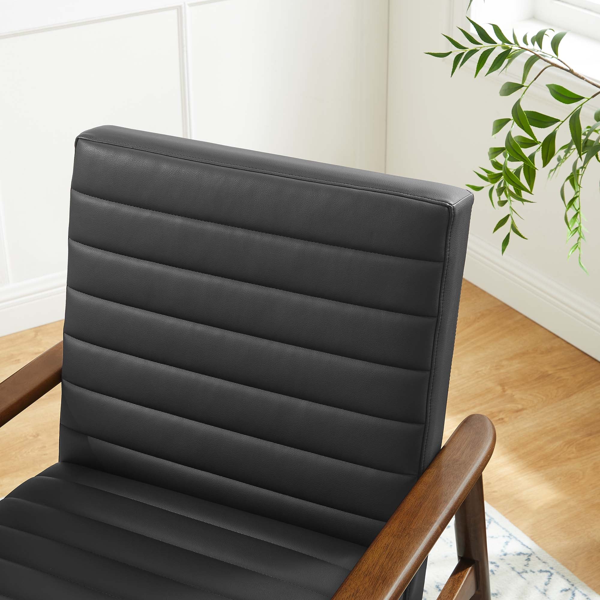 Jensen Vegan Leather Accent Chair, Walnut Black