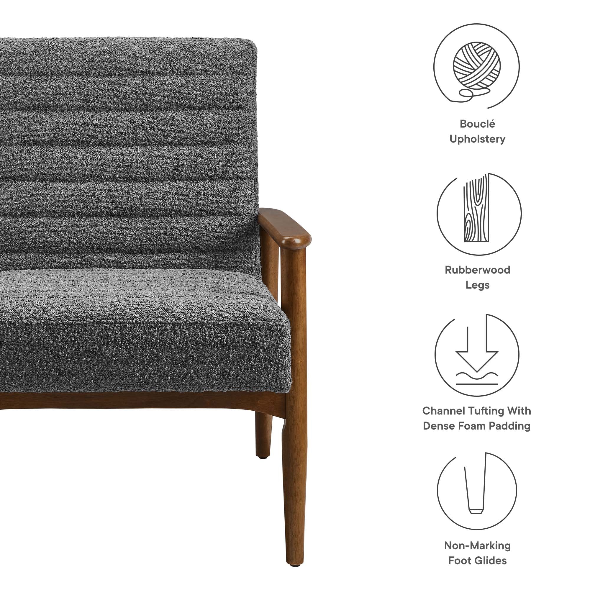 Jensen Boucle Fabric Accent Chair, Walnut Charcoal