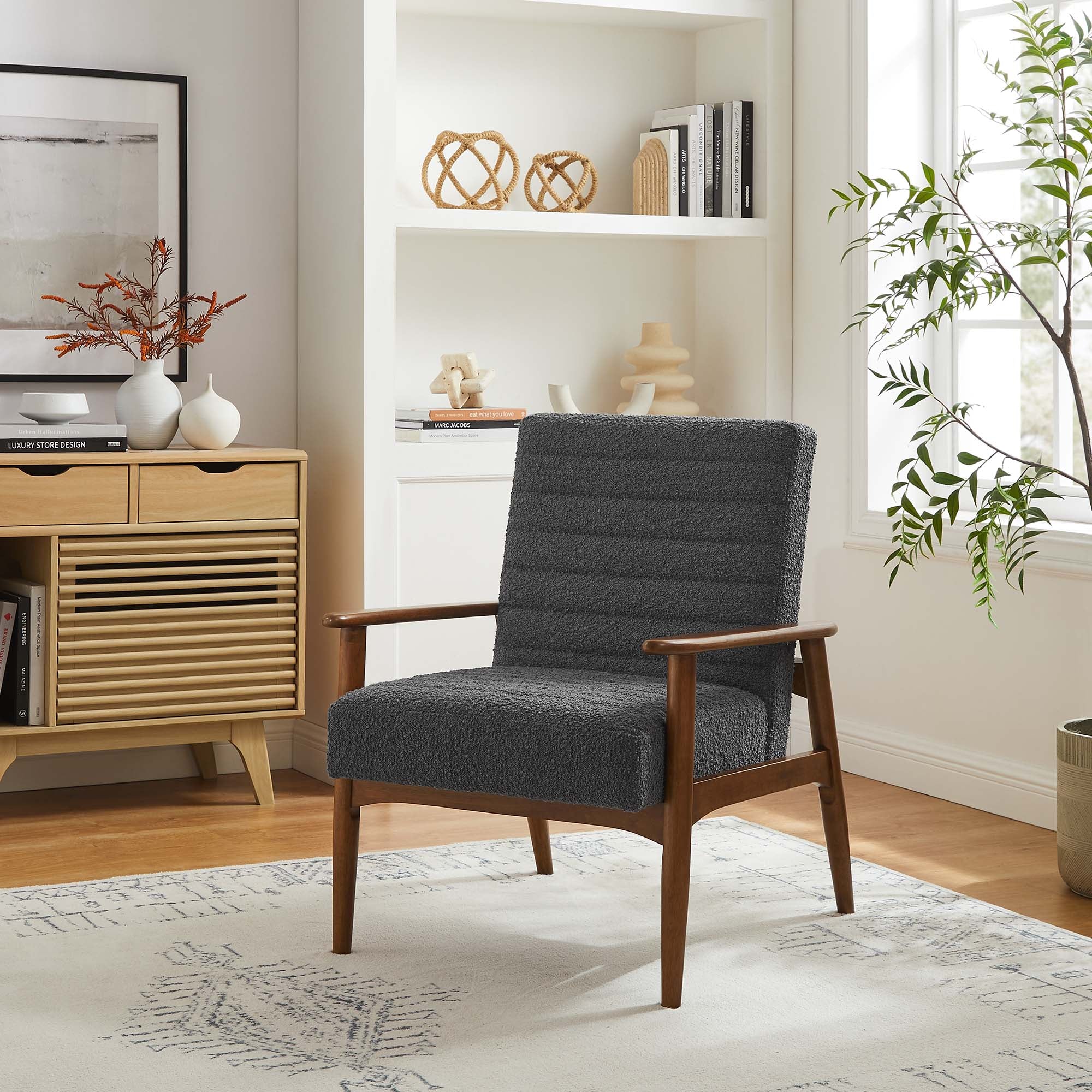 Jensen Boucle Fabric Accent Chair, Walnut Charcoal