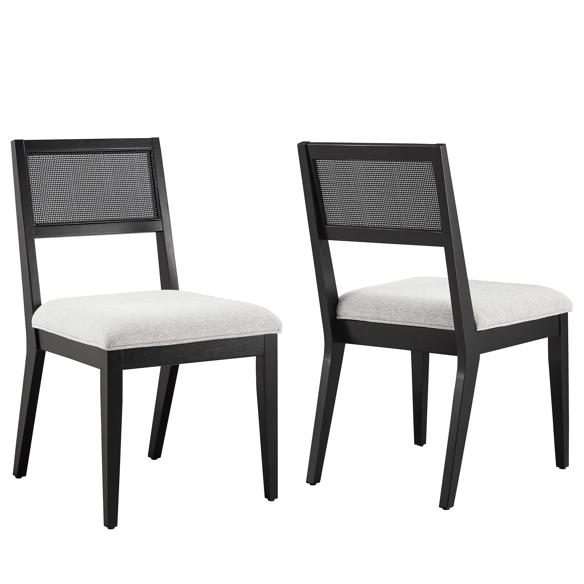 Nimba Faux Rattan Fabric Dining Chairs Set of 2, Heathered Weave Light Gray