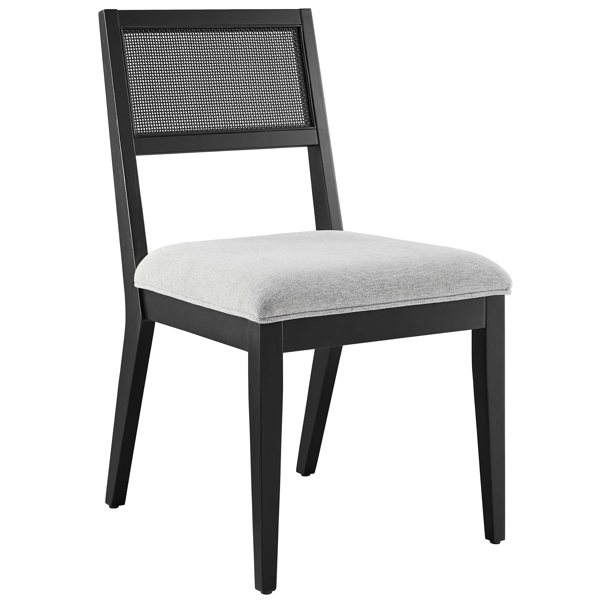 Nimba Faux Rattan Fabric Dining Chairs Set of 2, Heathered Weave Light Gray