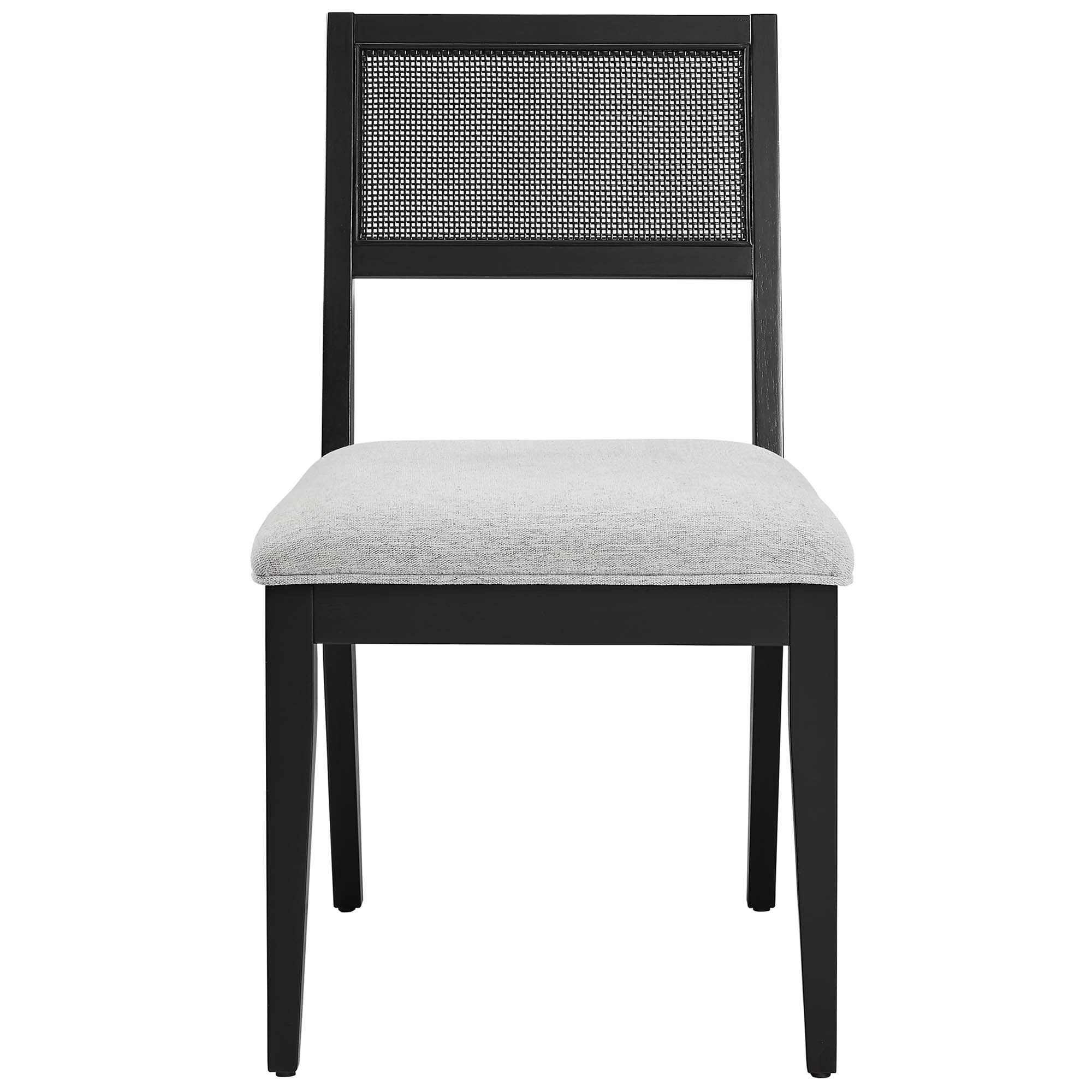 Nimba Faux Rattan Fabric Dining Chairs Set of 2, Heathered Weave Light Gray