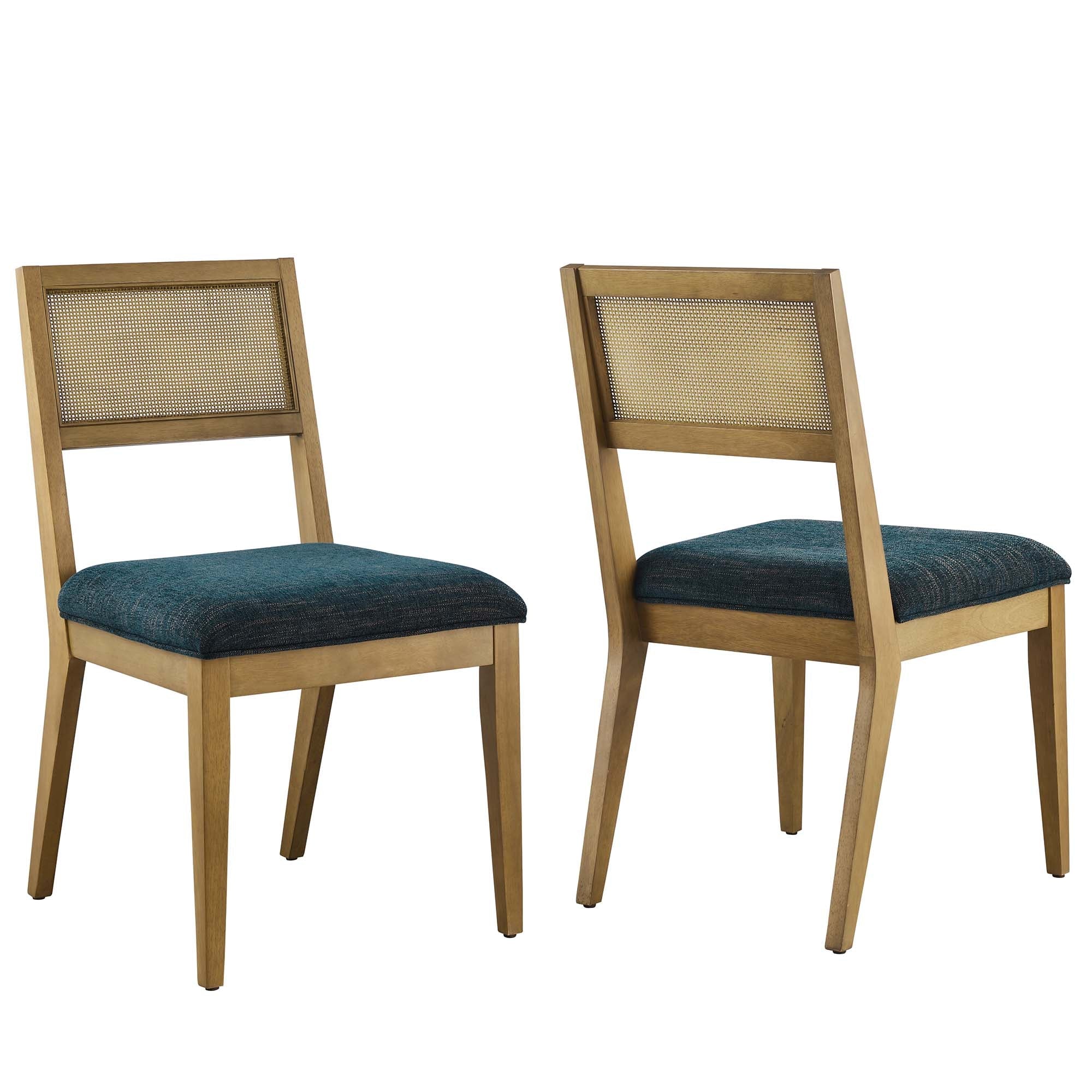 Nimba Faux Rattan Fabric Dining Chairs Set of 2, Heathered Weave Azure