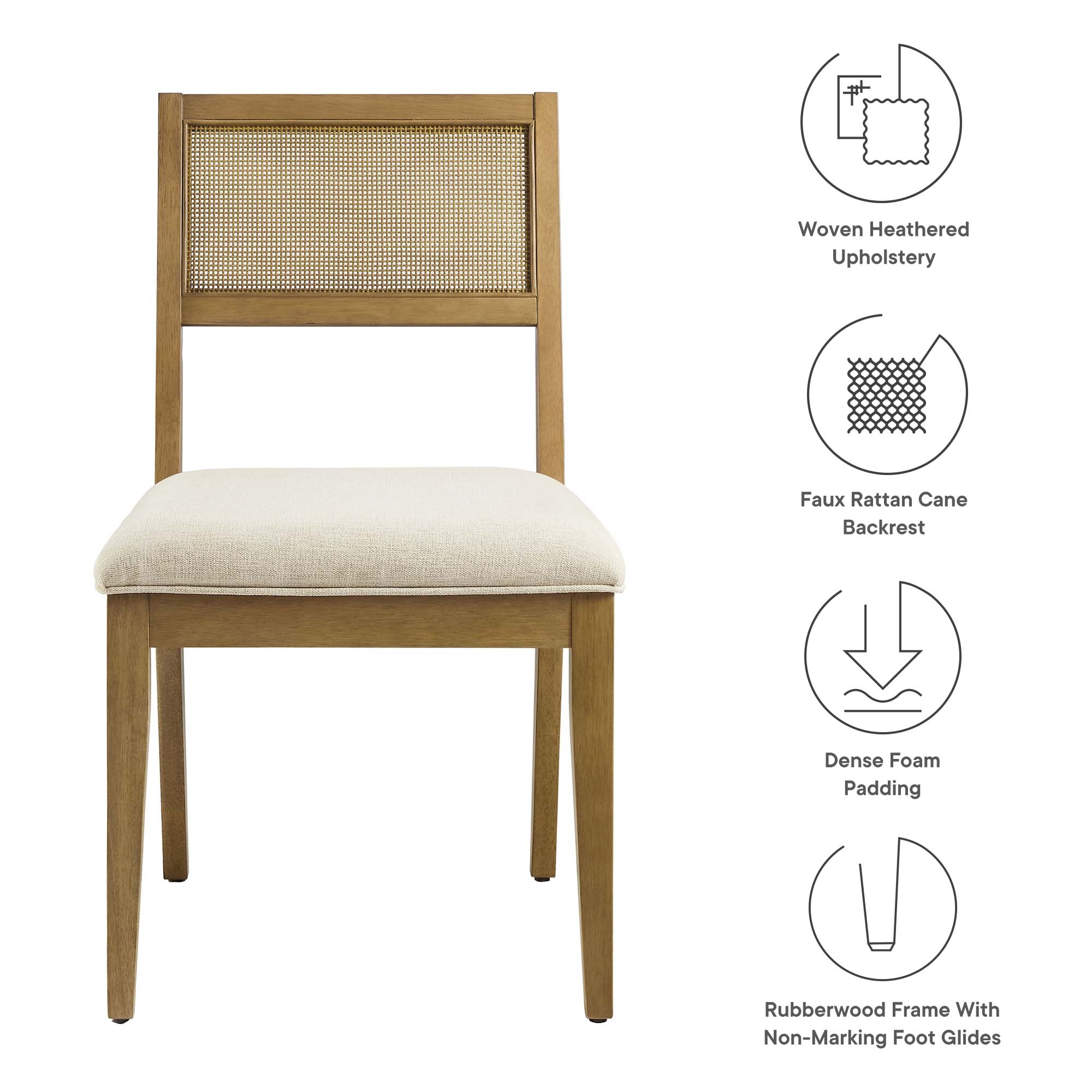 Nimba Faux Rattan Fabric Dining Chairs Set of 2, Heathered Weave Ivory