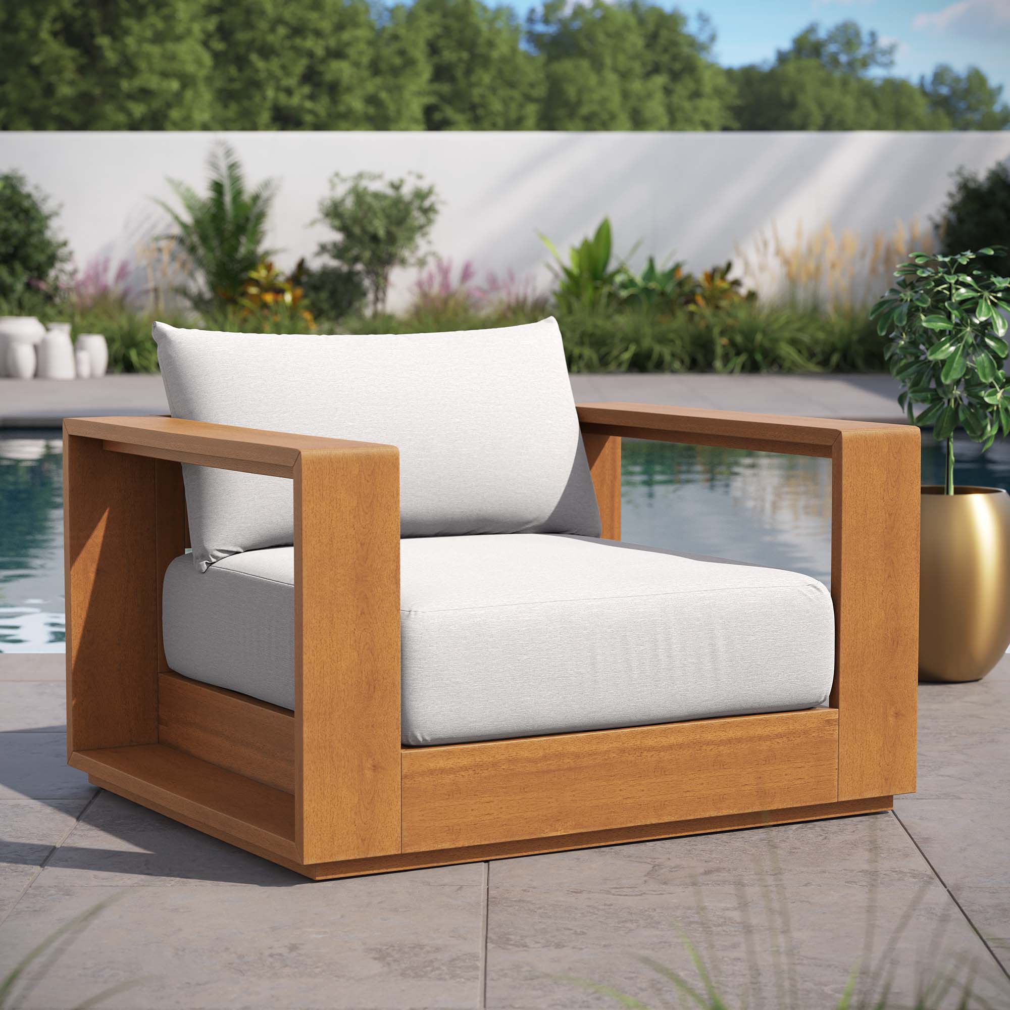 Tahoe Outdoor Patio Acacia Wood Chair, Natural Light Gray