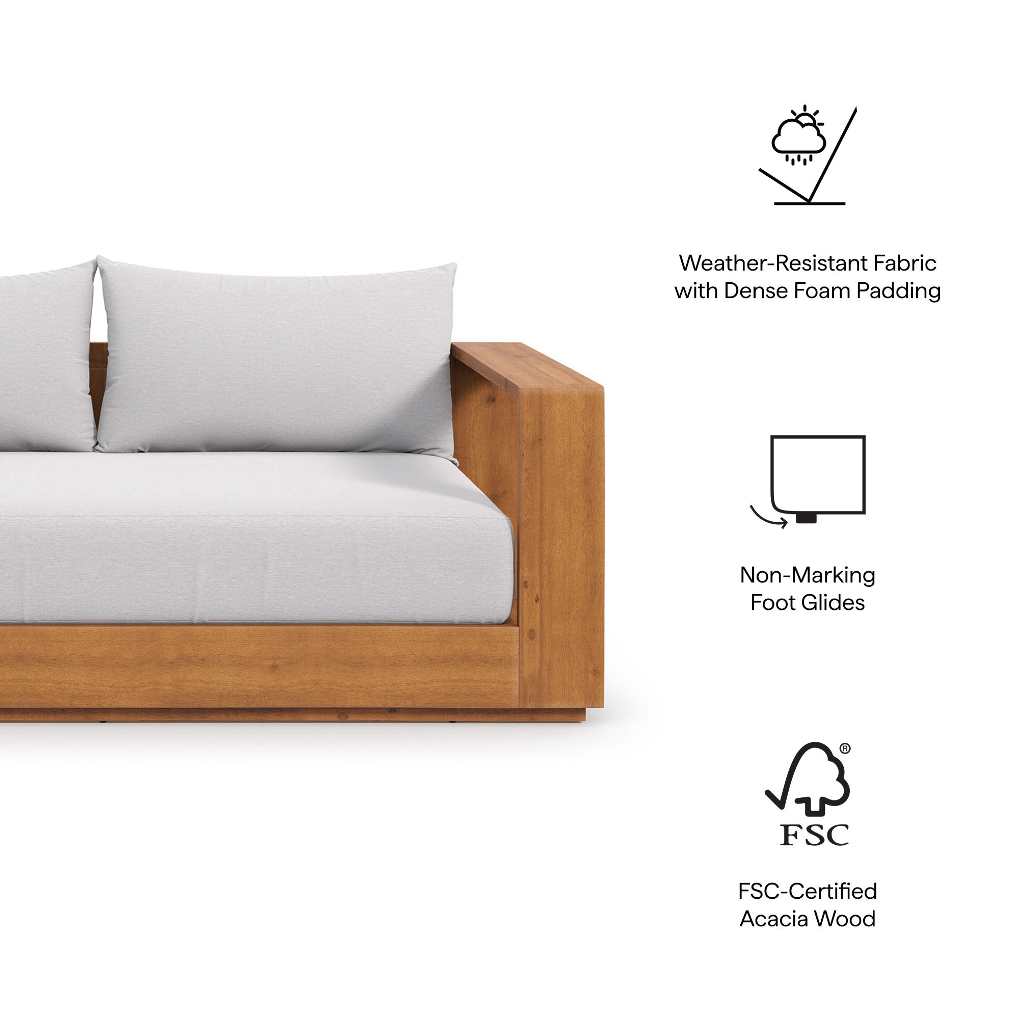 Tahoe Acacia Wood Outdoor Patio Acacia Wood Loveseat, Natural Light Gray