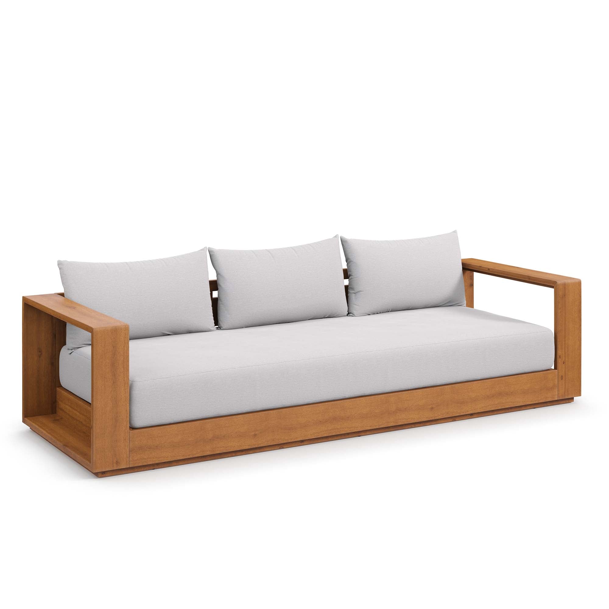Tahoe Outdoor Patio Acacia Wood Sofa, Natural Light Gray