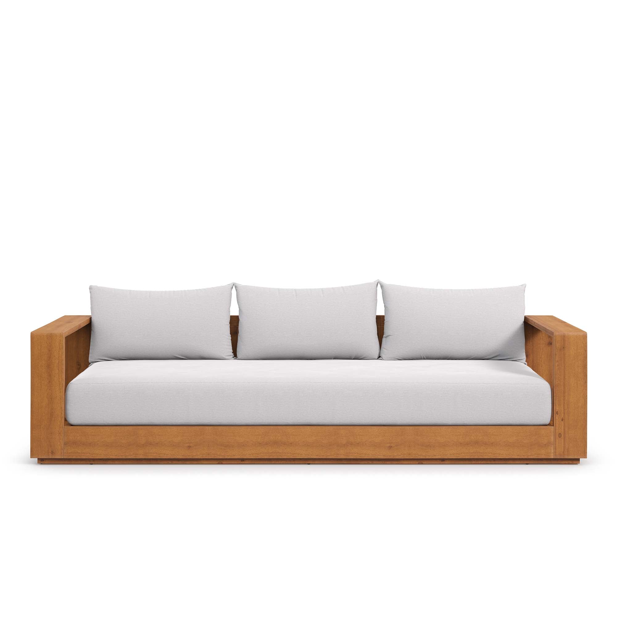 Tahoe Outdoor Patio Acacia Wood Sofa, Natural Light Gray