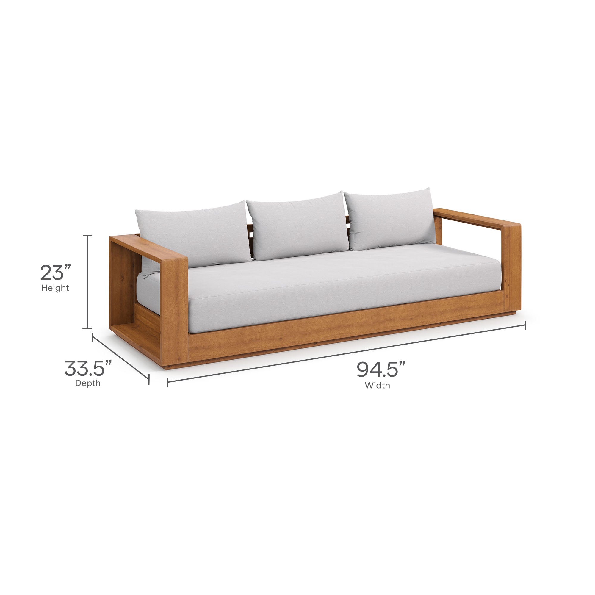 Tahoe Outdoor Patio Acacia Wood Sofa, Natural Light Gray