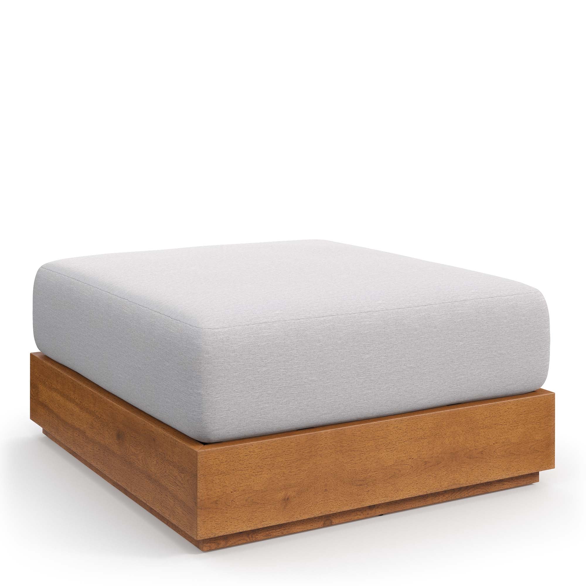 Tahoe Outdoor Patio Acacia Wood Ottoman, Natural Light Gray