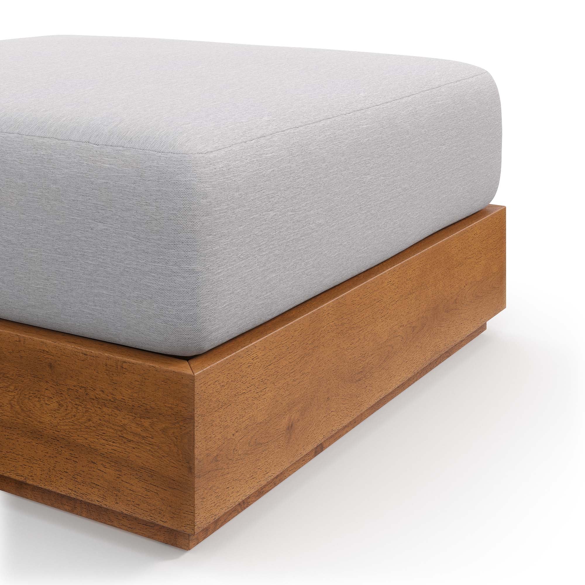 Tahoe Outdoor Patio Acacia Wood Ottoman, Natural Light Gray