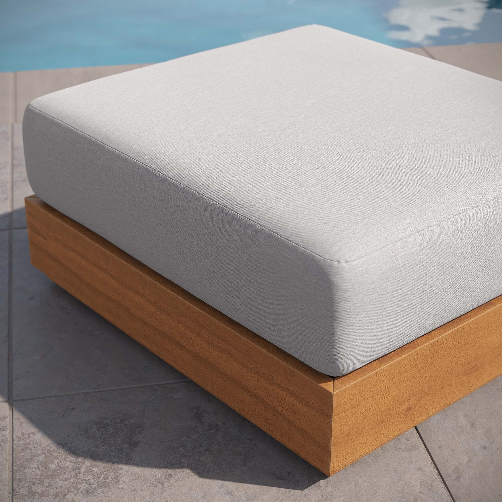 Tahoe Outdoor Patio Acacia Wood Ottoman, Natural Light Gray