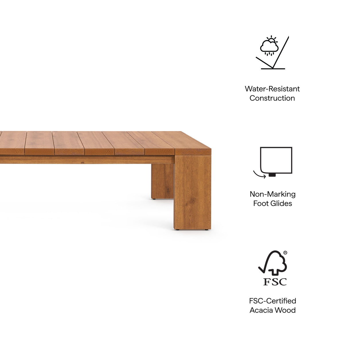 Tahoe Outdoor Patio Acacia Wood Coffee Table, Natural