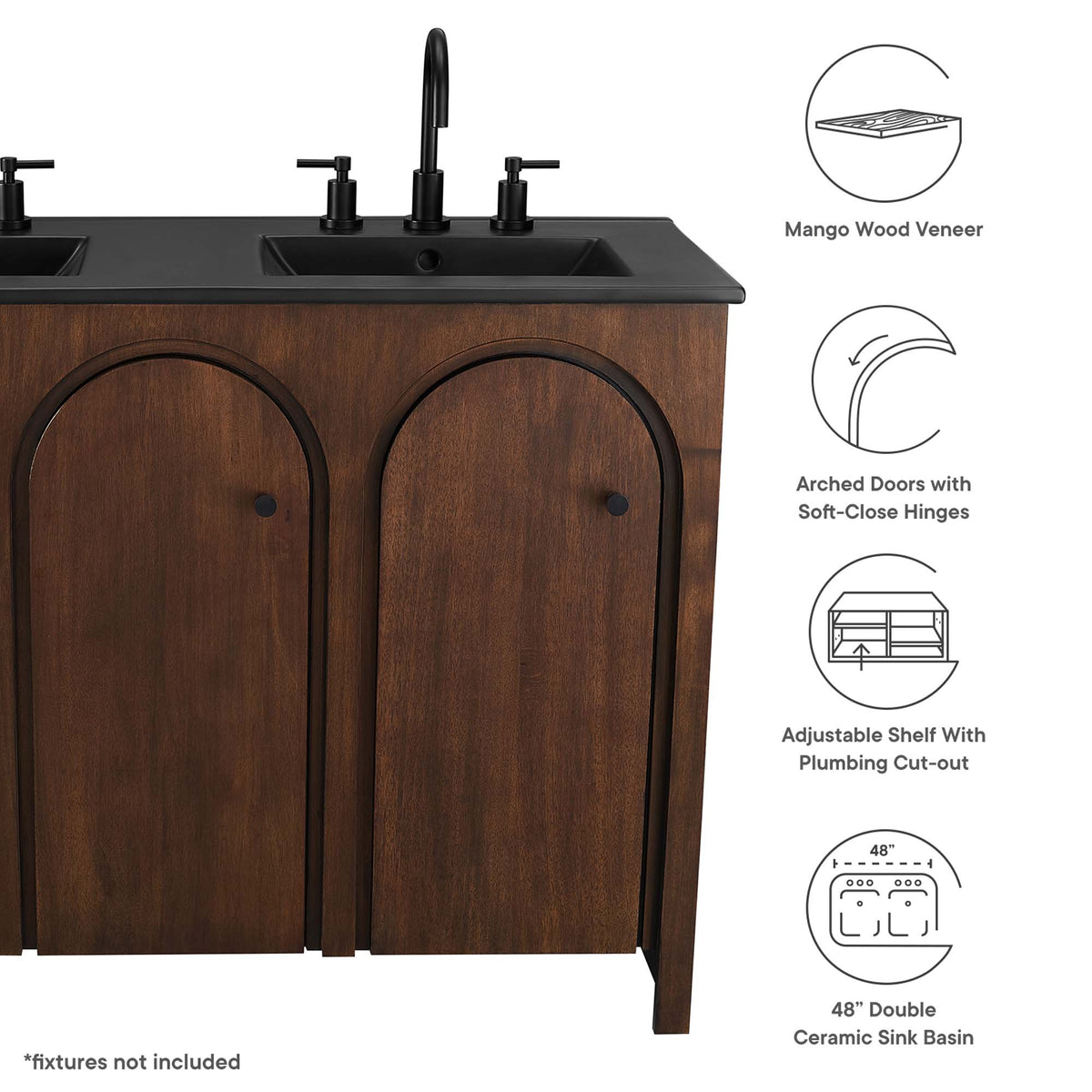 Appia 48" Double Sink Bathroom Vanity, Walnut Black