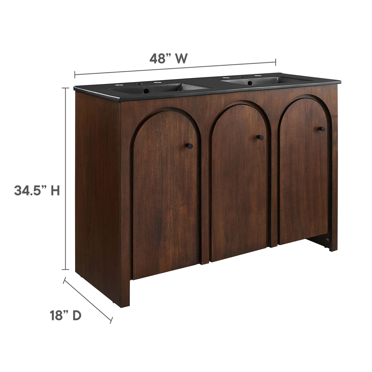 Appia 48" Double Sink Bathroom Vanity, Walnut Black