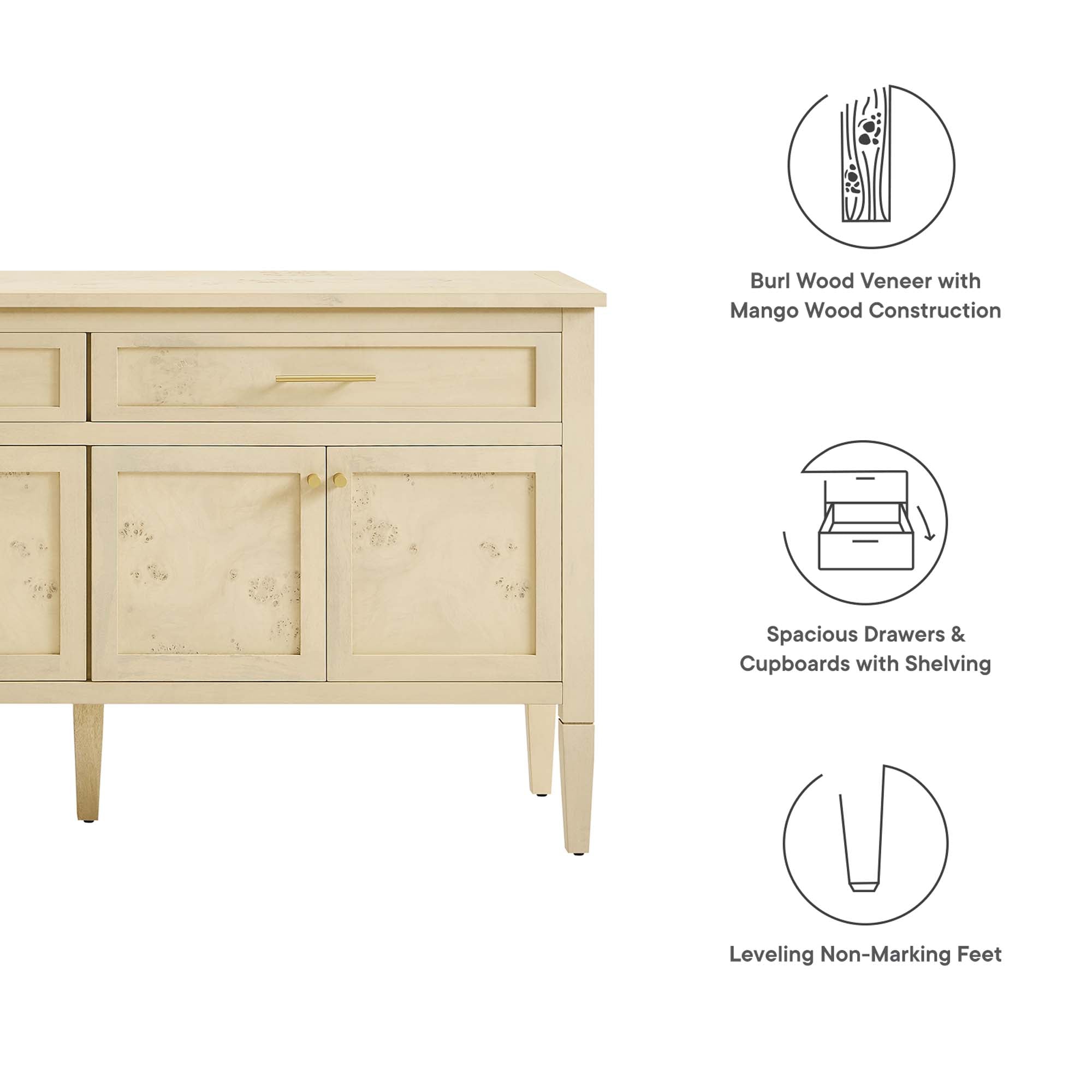 Elysian 62" Wood Sideboard, Bleached Burl