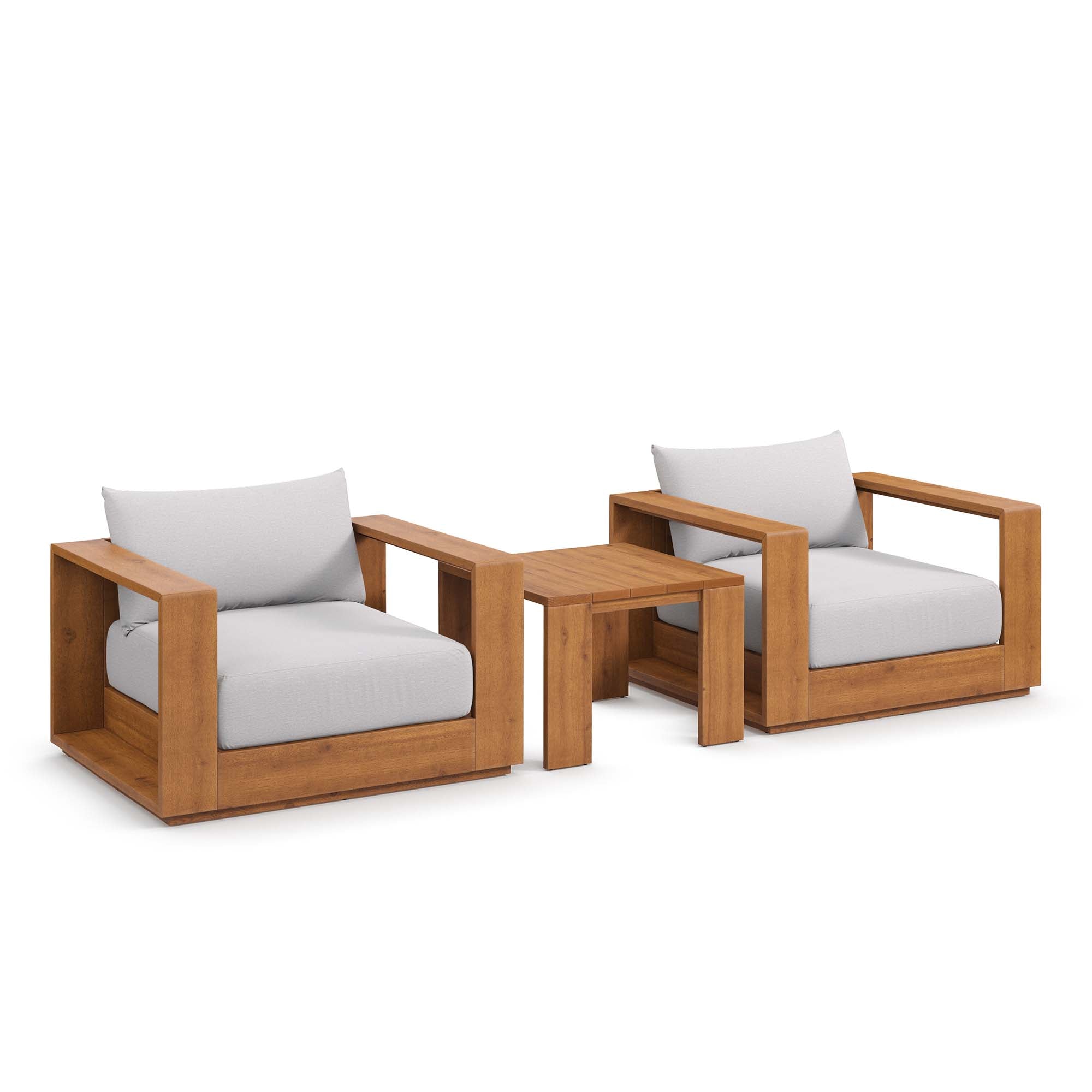 Tahoe 3-Piece Outdoor Patio Acacia Wood Furniture Set, Natural Light Gray
