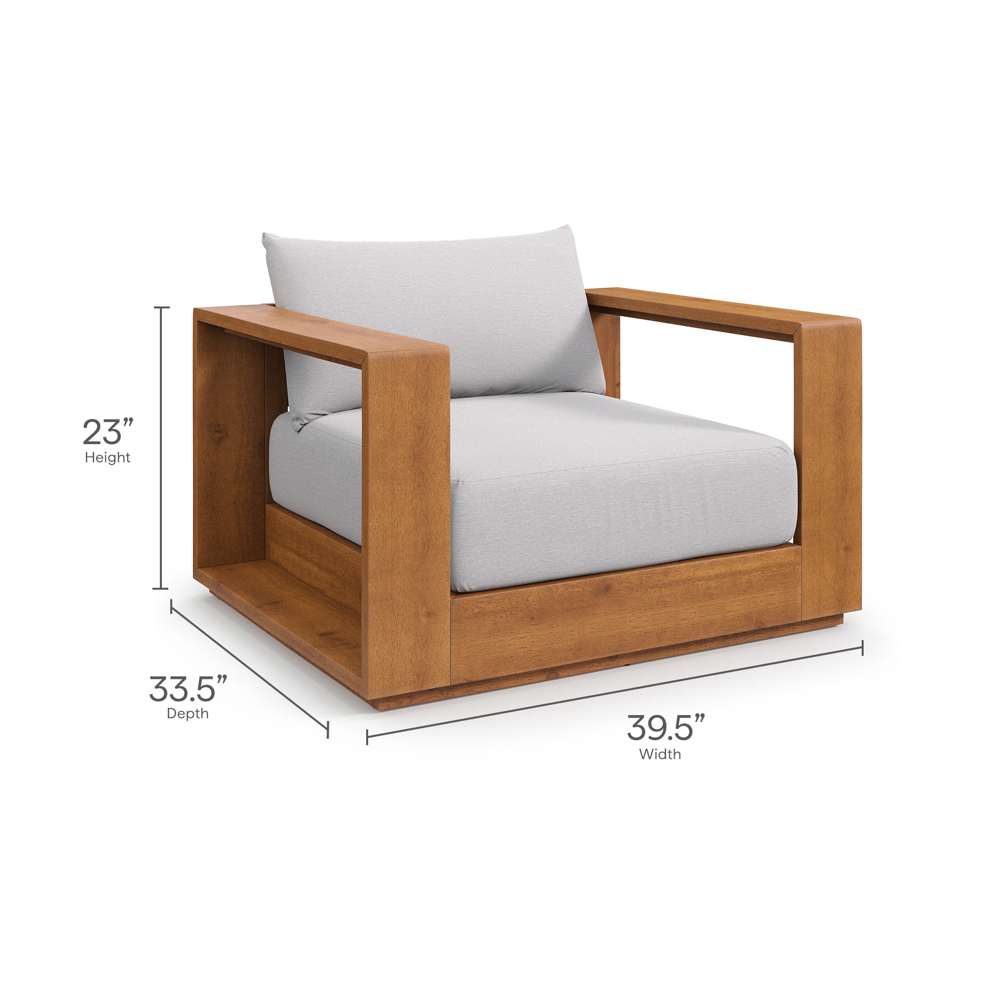 Tahoe 2-Piece Outdoor Patio Acacia Wood Armchair and Ottoman Set, Natural Light Gray