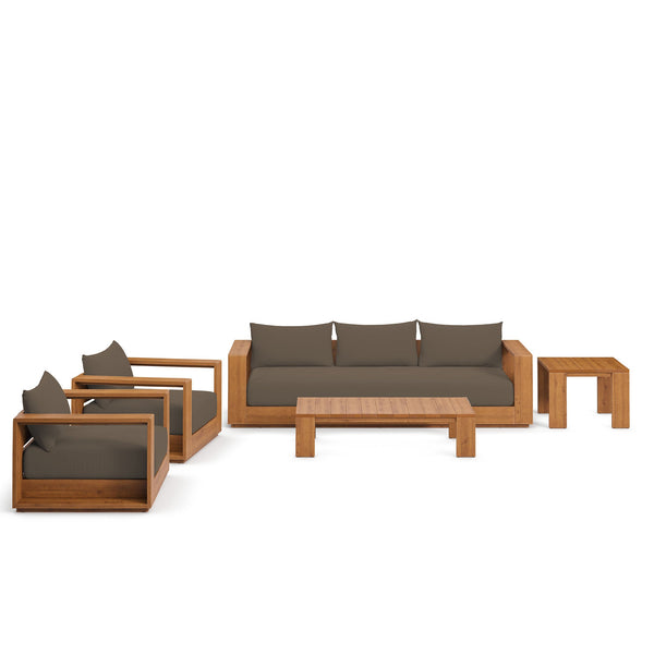 Tahoe 5-Piece Outdoor Patio Acacia Wood Furniture Set, Natural Cocoa
