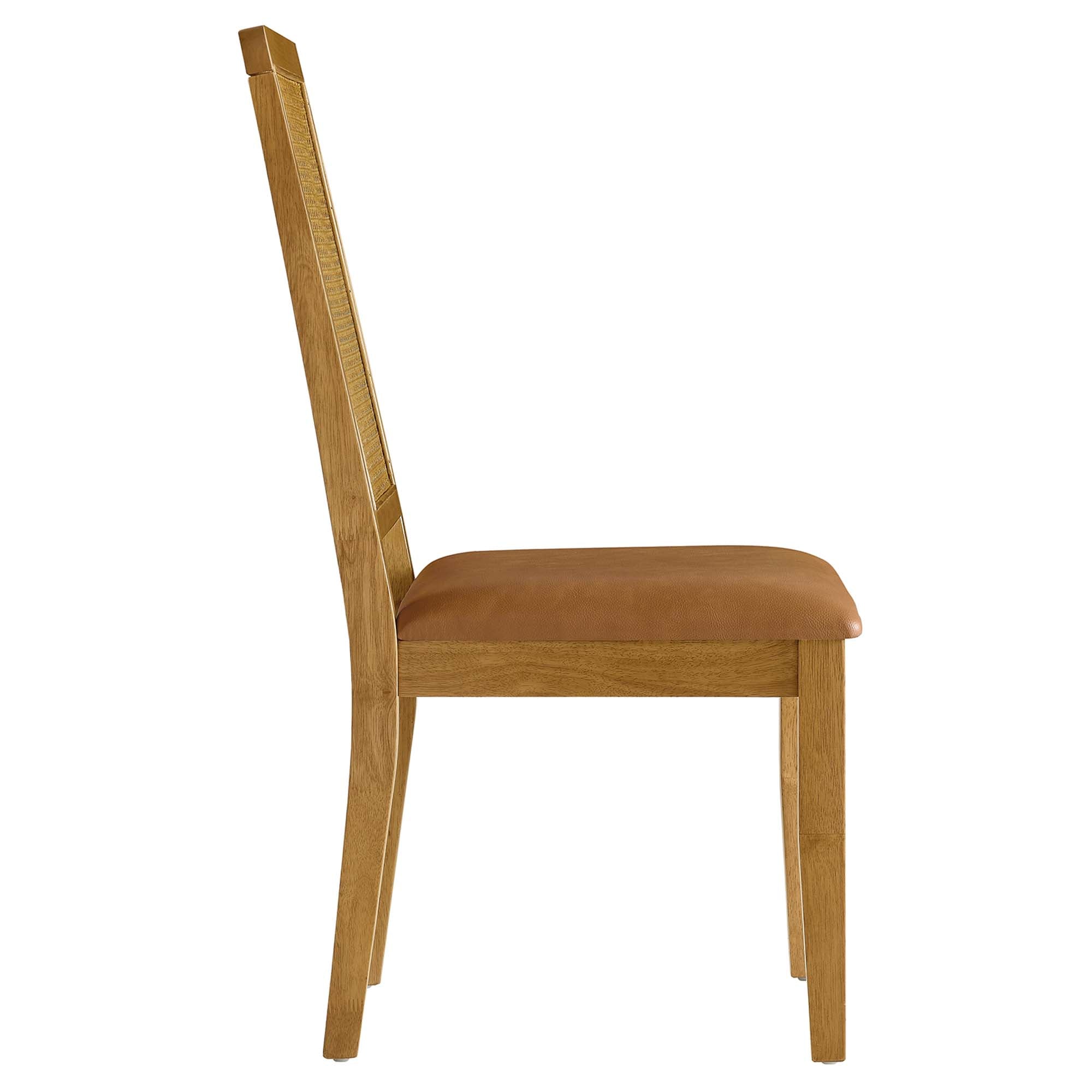 Arlo Vegan Leather Upholstered Faux Rattan and Wood Dining Side Chairs Set of 2, Natural Natural Tan