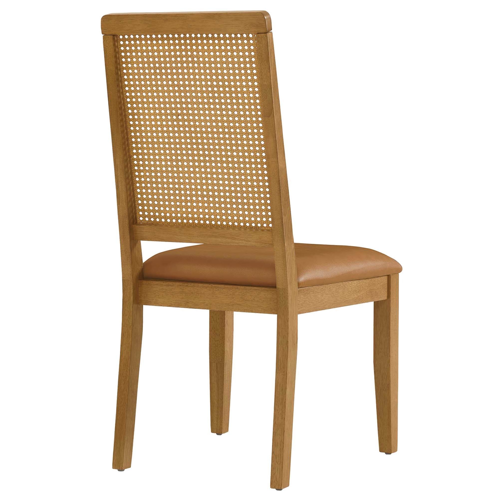 Arlo Vegan Leather Upholstered Faux Rattan and Wood Dining Side Chairs Set of 2, Natural Natural Tan