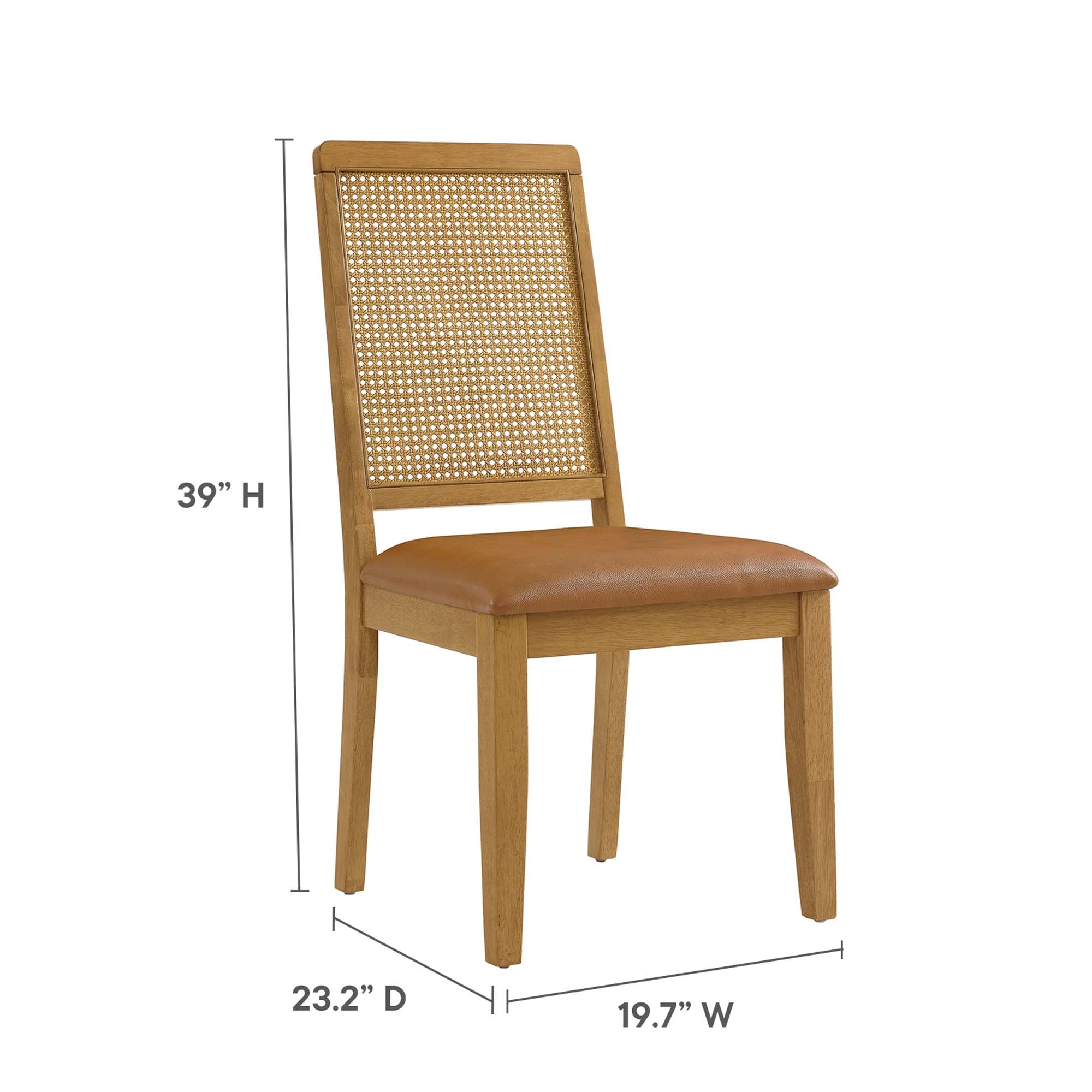 Arlo Vegan Leather Upholstered Faux Rattan and Wood Dining Side Chairs Set of 2, Natural Natural Tan