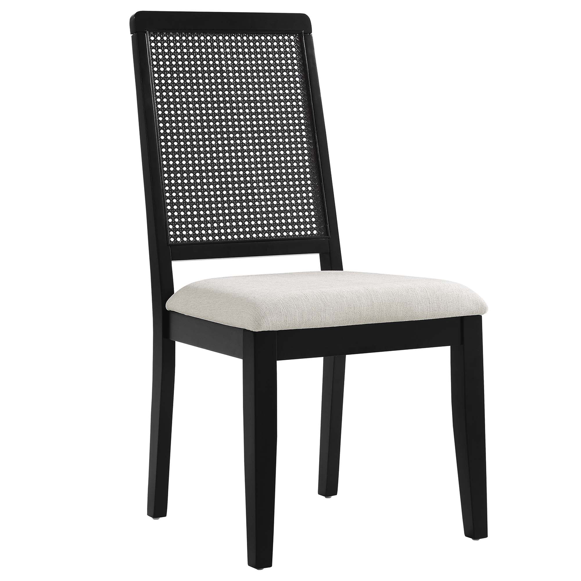 Arlo Faux Rattan and Wood Dining Side Chairs Set of 2, Black Black Heathered Weave Ivory