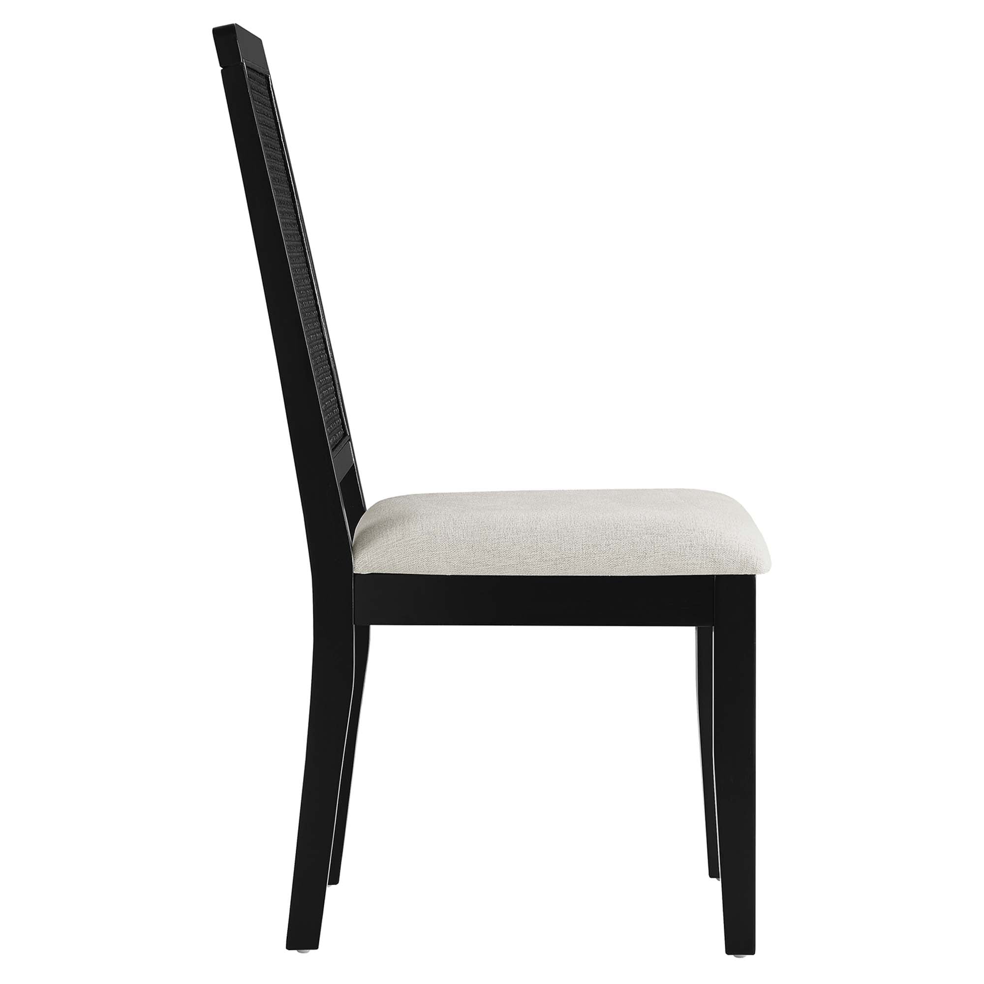 Arlo Faux Rattan and Wood Dining Side Chairs Set of 2, Black Black Heathered Weave Ivory
