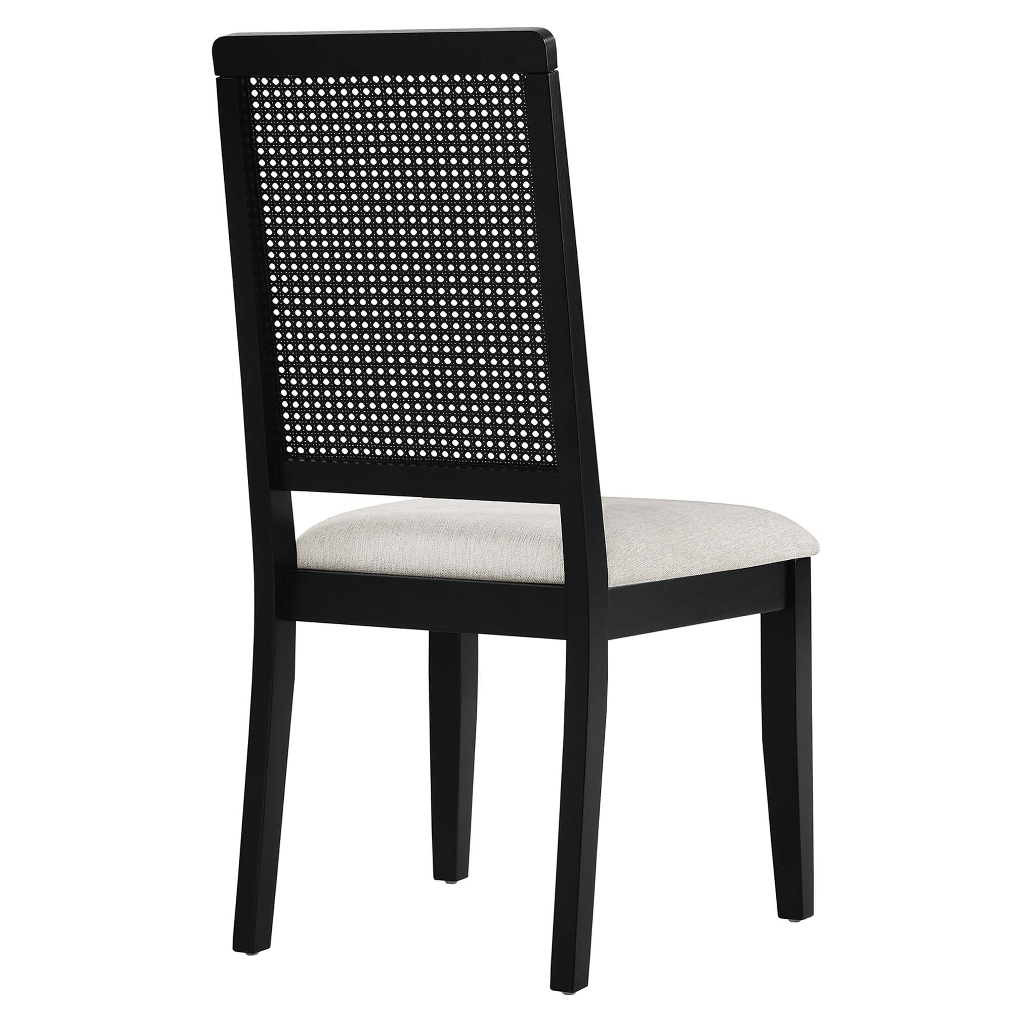 Arlo Faux Rattan and Wood Dining Side Chairs Set of 2, Black Black Heathered Weave Ivory