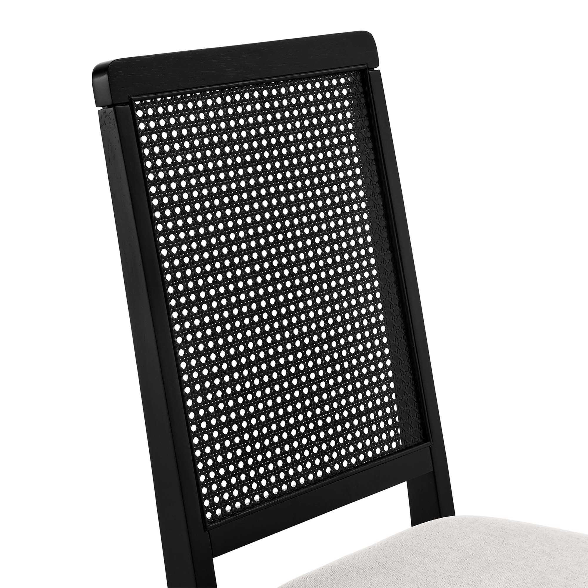 Arlo Faux Rattan and Wood Dining Side Chairs Set of 2, Black Black Heathered Weave Ivory
