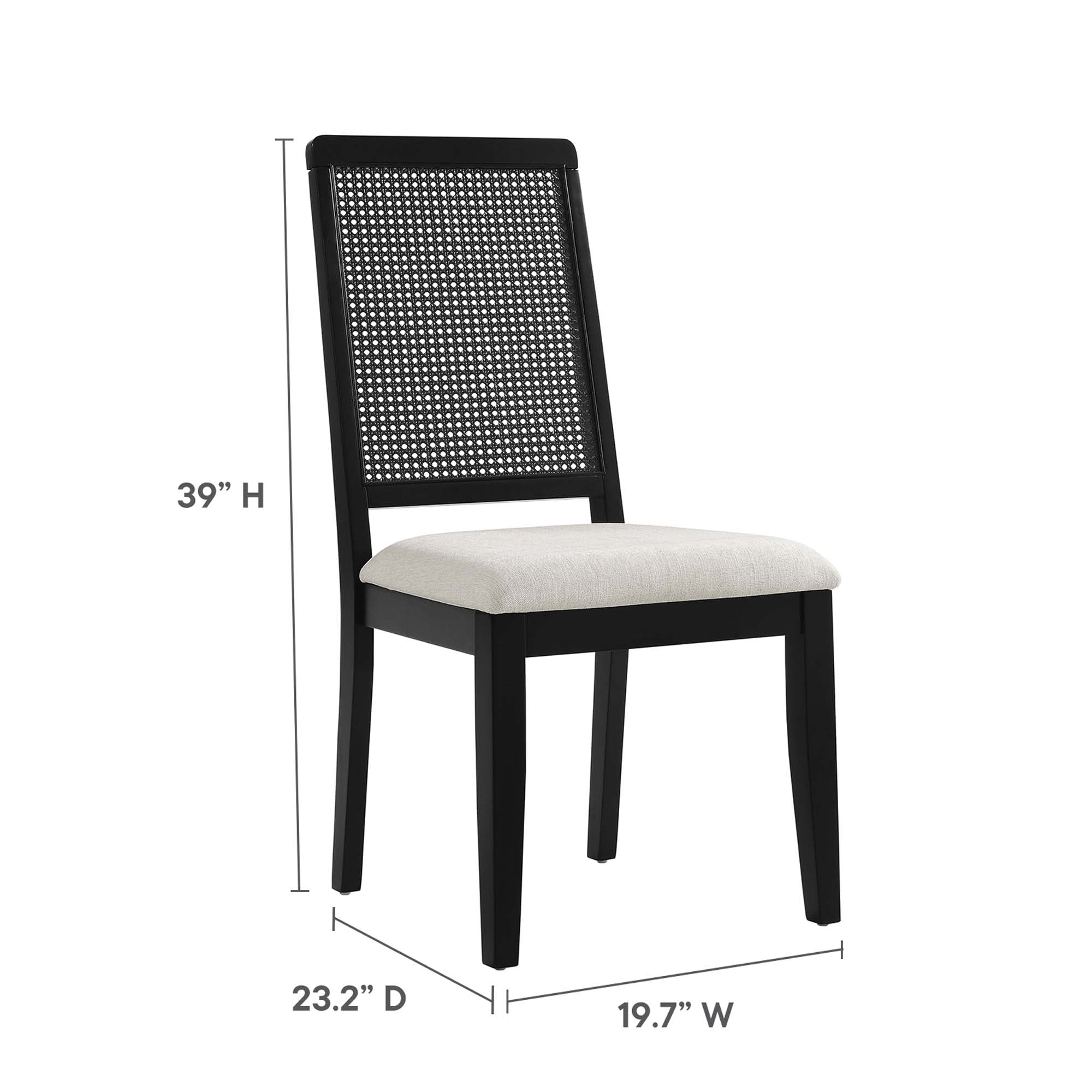 Arlo Faux Rattan and Wood Dining Side Chairs Set of 2, Black Black Heathered Weave Ivory