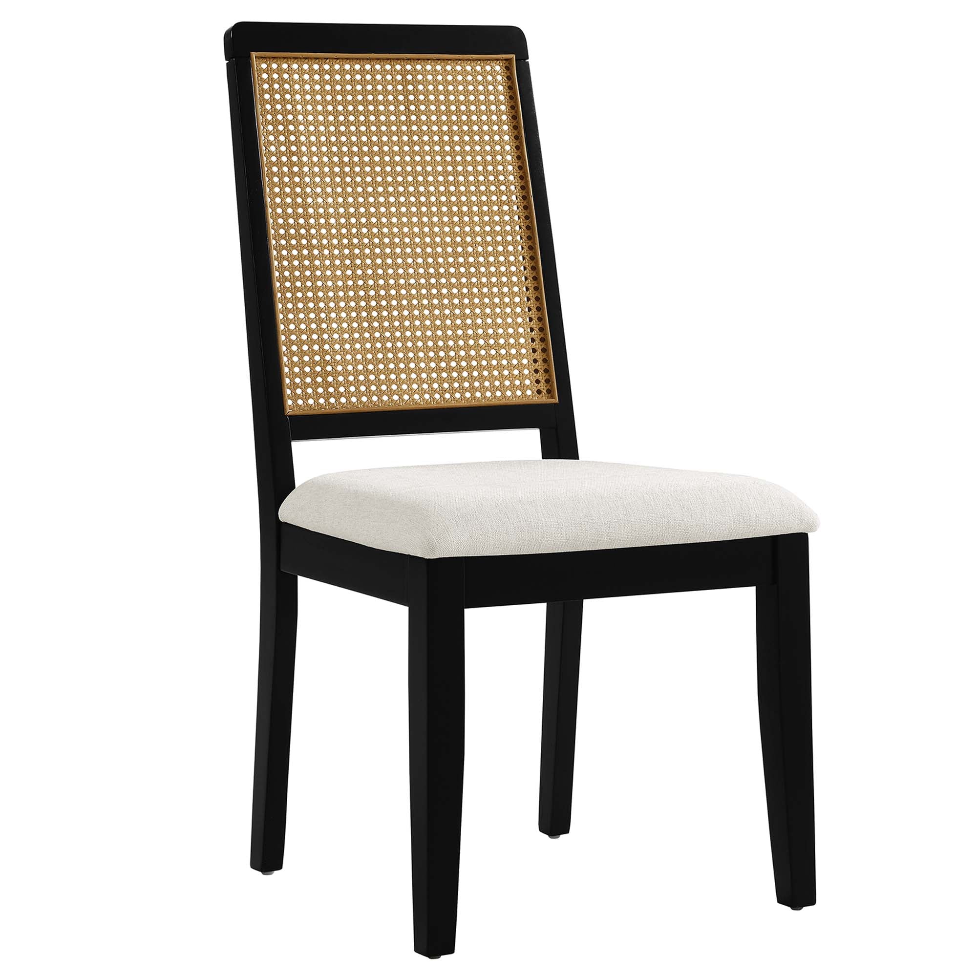 Arlo Faux Rattan and Wood Dining Side Chairs Set of 2, Black Natural Heathered Weave Ivory