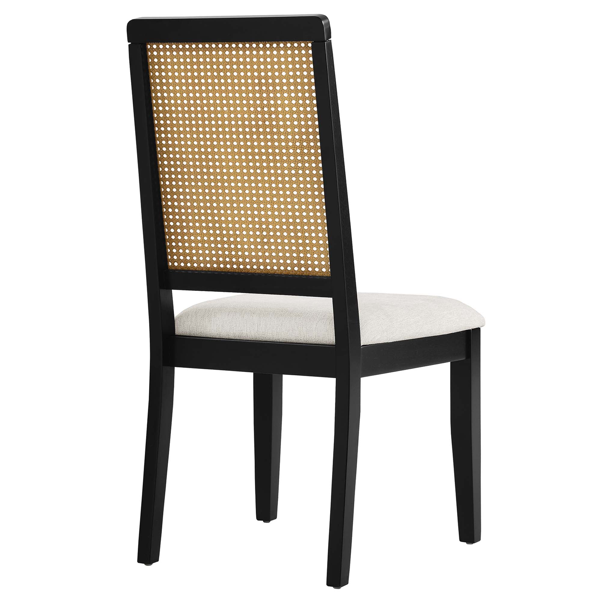Arlo Faux Rattan and Wood Dining Side Chairs Set of 2, Black Natural Heathered Weave Ivory