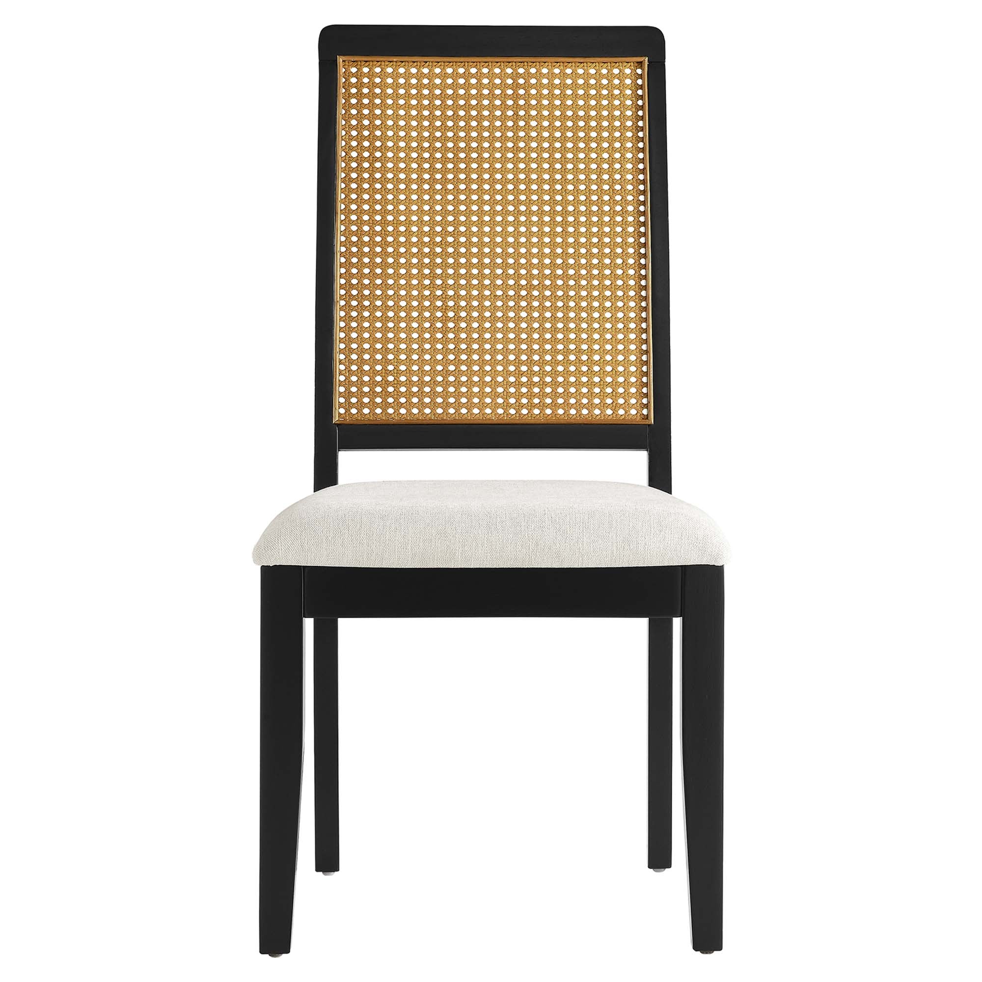 Arlo Faux Rattan and Wood Dining Side Chairs Set of 2, Black Natural Heathered Weave Ivory