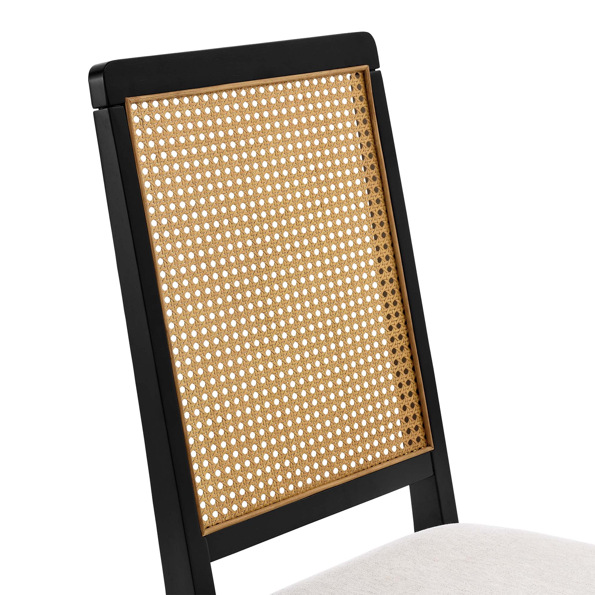 Arlo Faux Rattan and Wood Dining Side Chairs Set of 2, Black Natural Heathered Weave Ivory