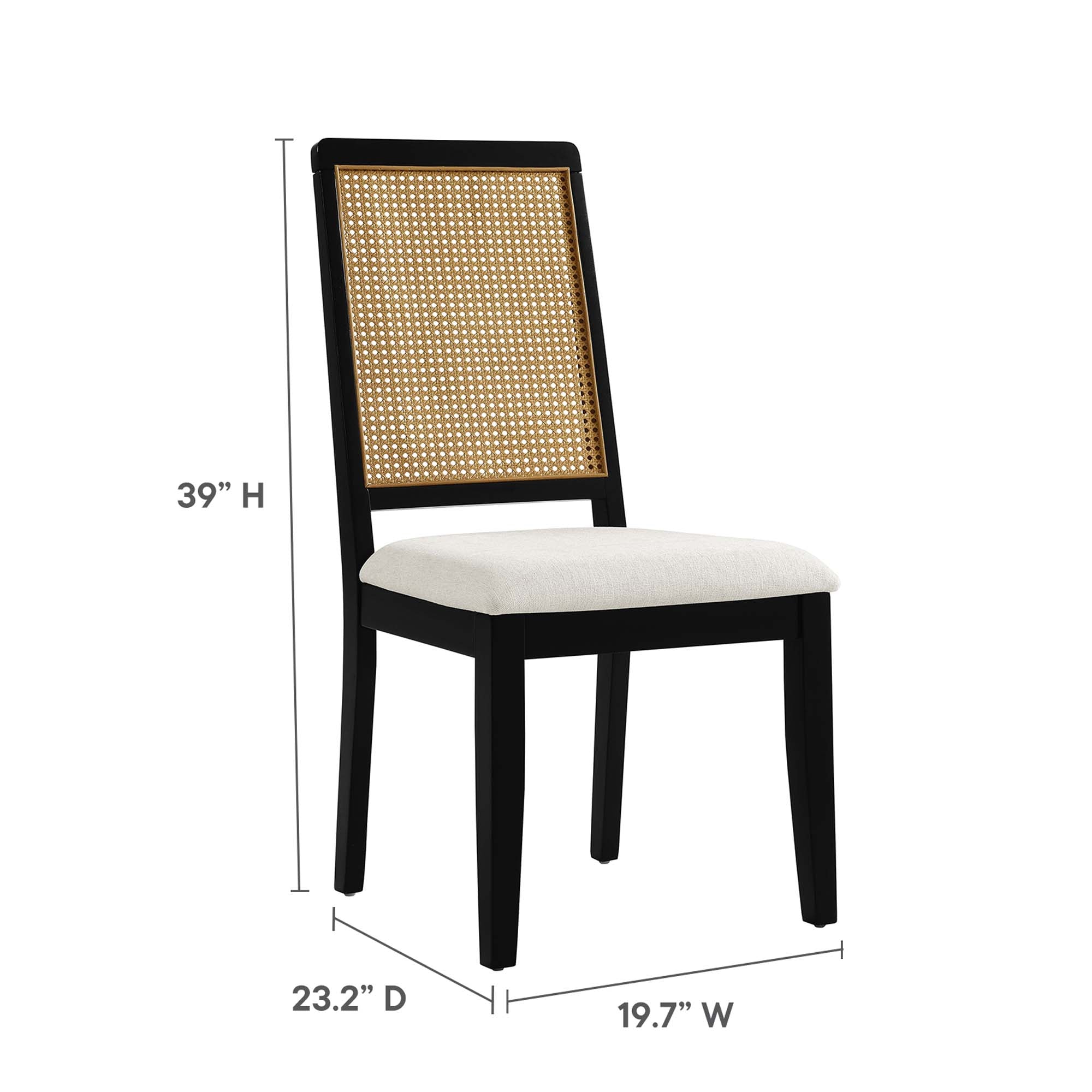 Arlo Faux Rattan and Wood Dining Side Chairs Set of 2, Black Natural Heathered Weave Ivory