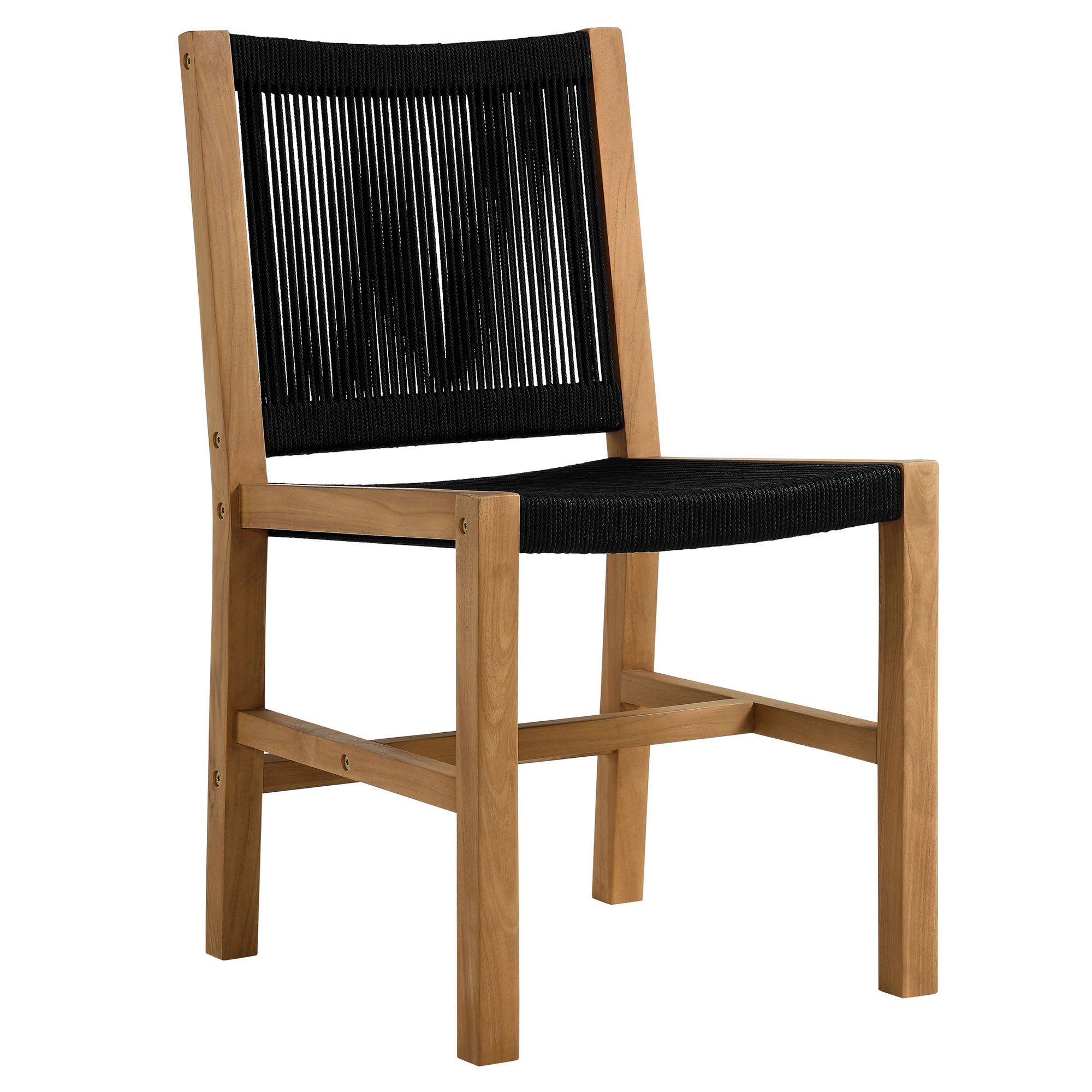 Vienna Outdoor Patio Teak and Rope Armless Dining Chairs Set of 2, Natural Black