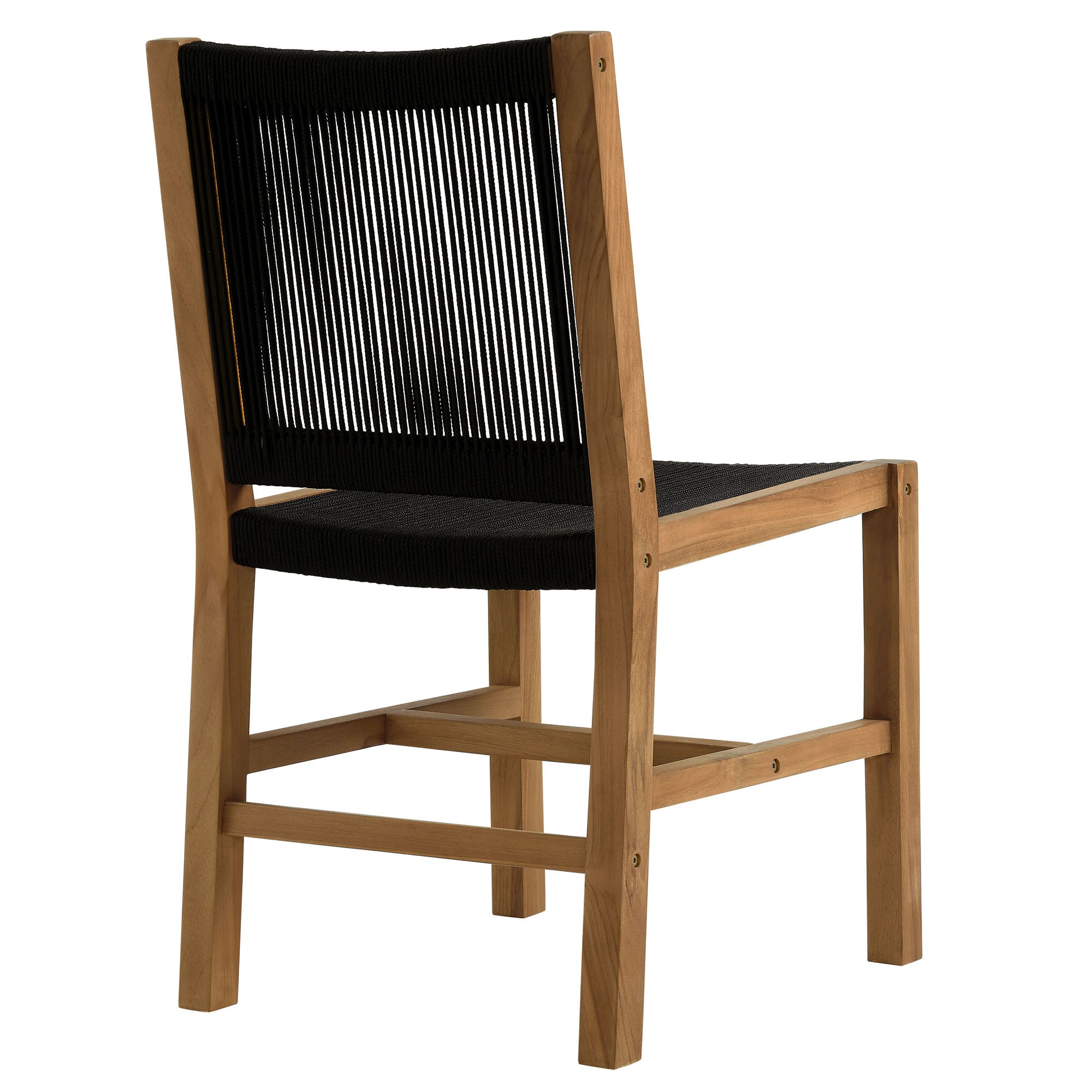 Vienna Outdoor Patio Teak and Rope Armless Dining Chairs Set of 2, Natural Black