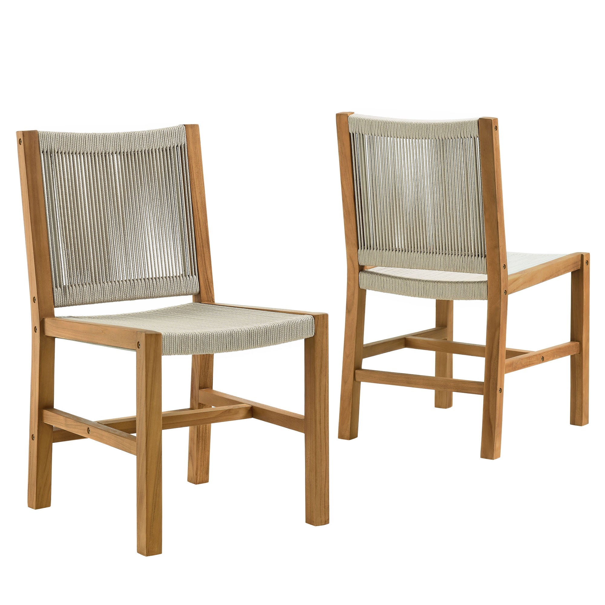 Vienna Outdoor Patio Teak and Rope Armless Dining Chairs Set of 2, Natural Natural