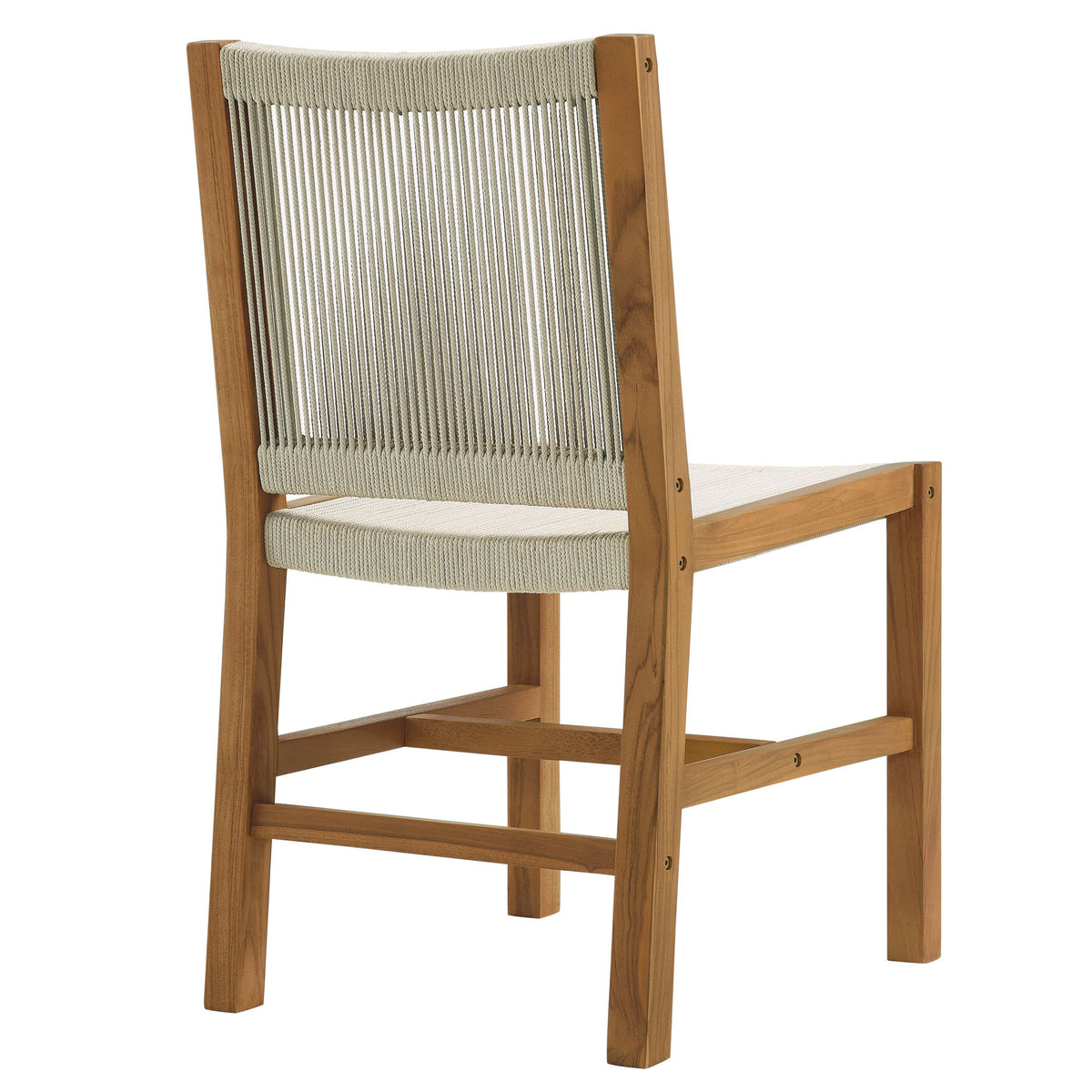 Vienna Outdoor Patio Teak and Rope Armless Dining Chairs Set of 2, Natural Natural