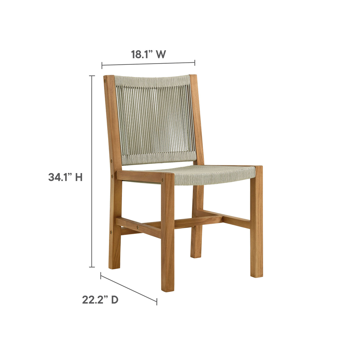 Vienna Outdoor Patio Teak and Rope Armless Dining Chairs Set of 2, Natural Natural