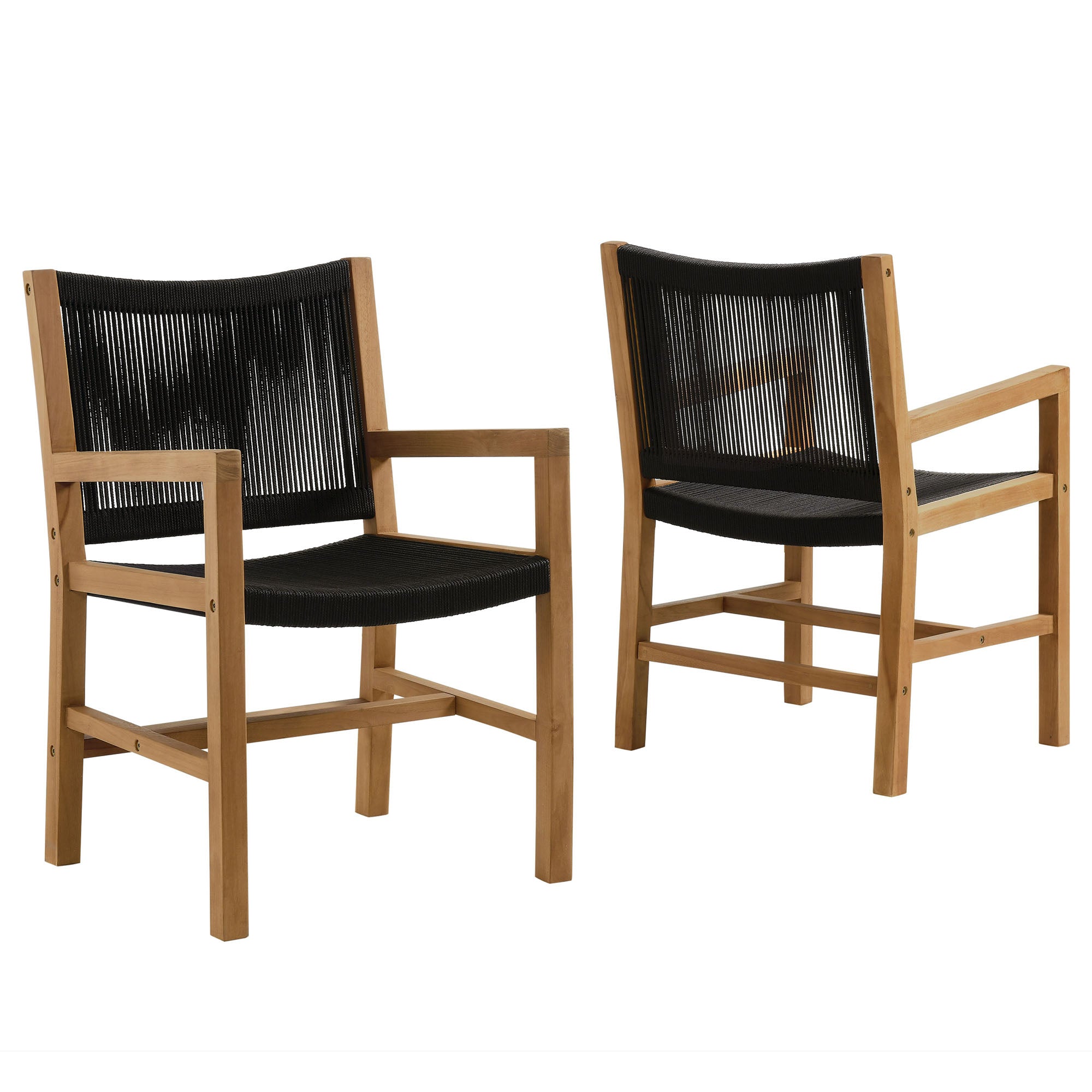 Vienna Outdoor Patio Teak and Rope Dining Armchairs Set of 2, Natural Black