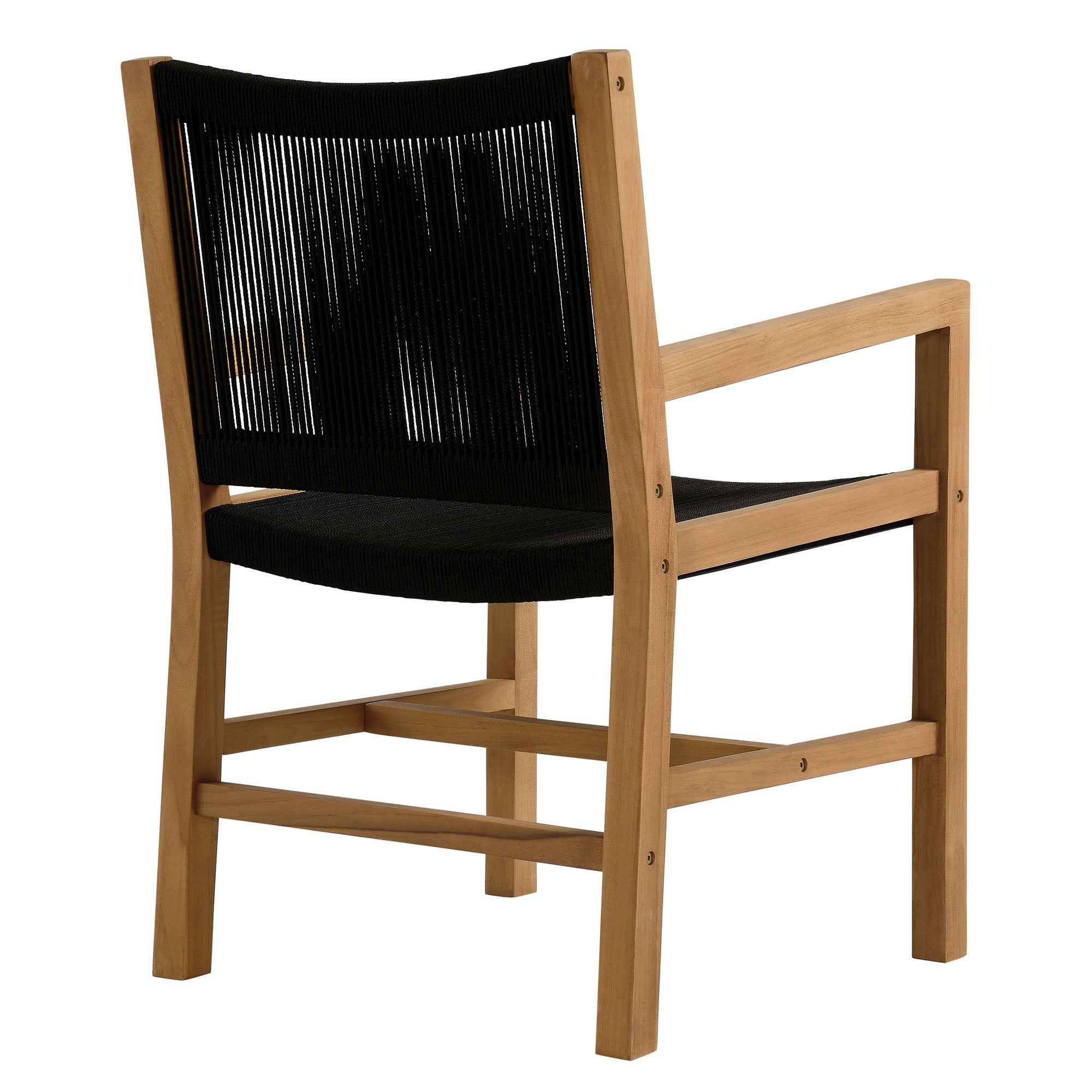 Vienna Outdoor Patio Teak and Rope Dining Armchairs Set of 2, Natural Black