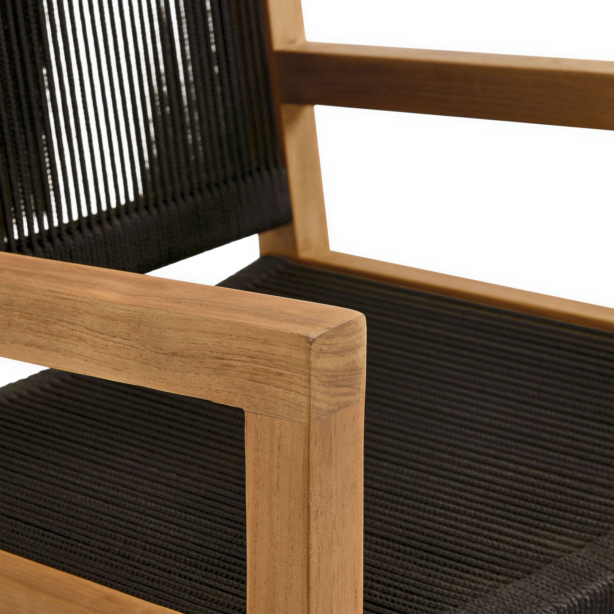 Vienna Outdoor Patio Teak and Rope Dining Armchairs Set of 2, Natural Black