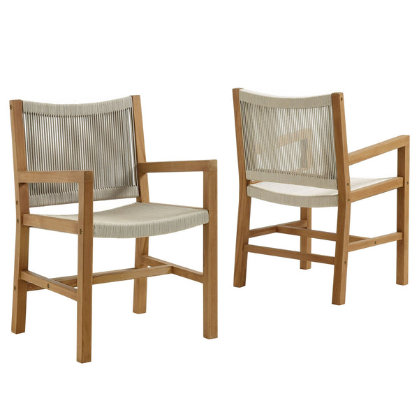 Vienna Outdoor Patio Teak and Rope Dining Armchairs Set of 2, Natural Natural