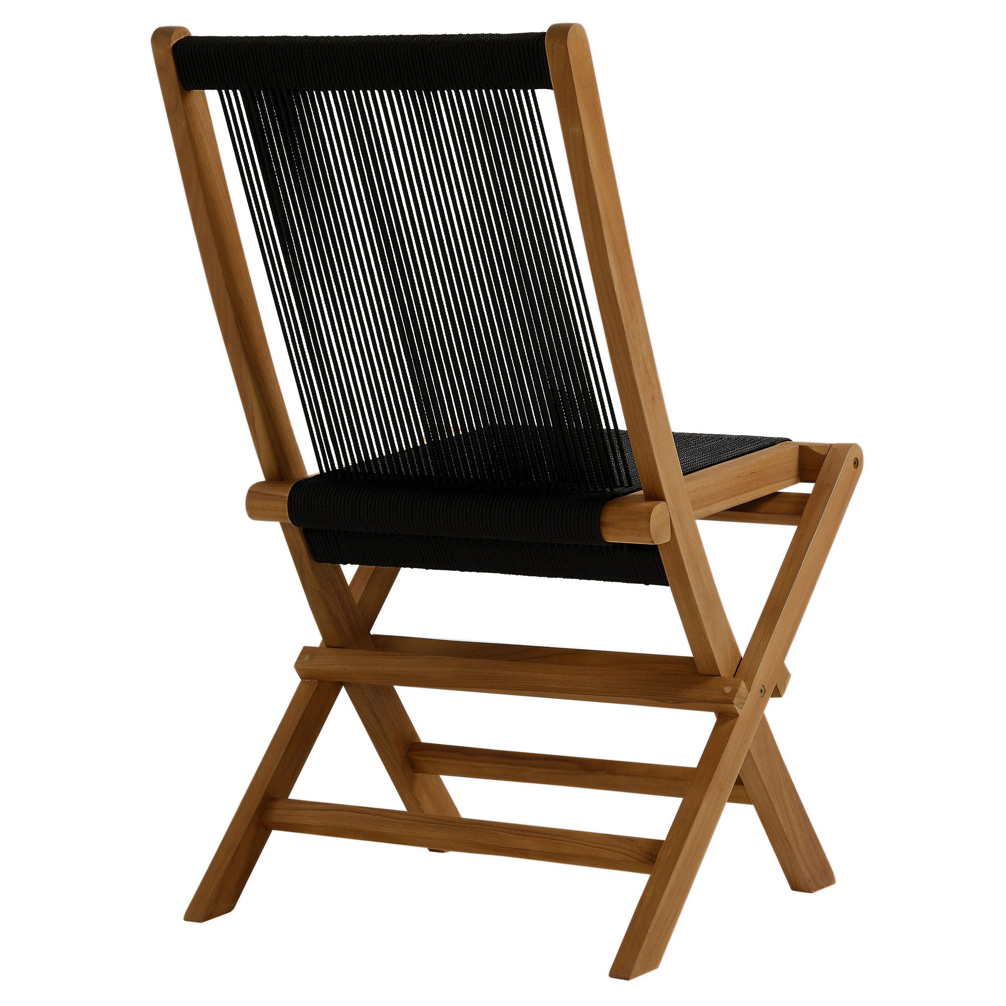 Vienna Outdoor Patio Teak and Rope Folding Chairs Set of 4, Natural Black